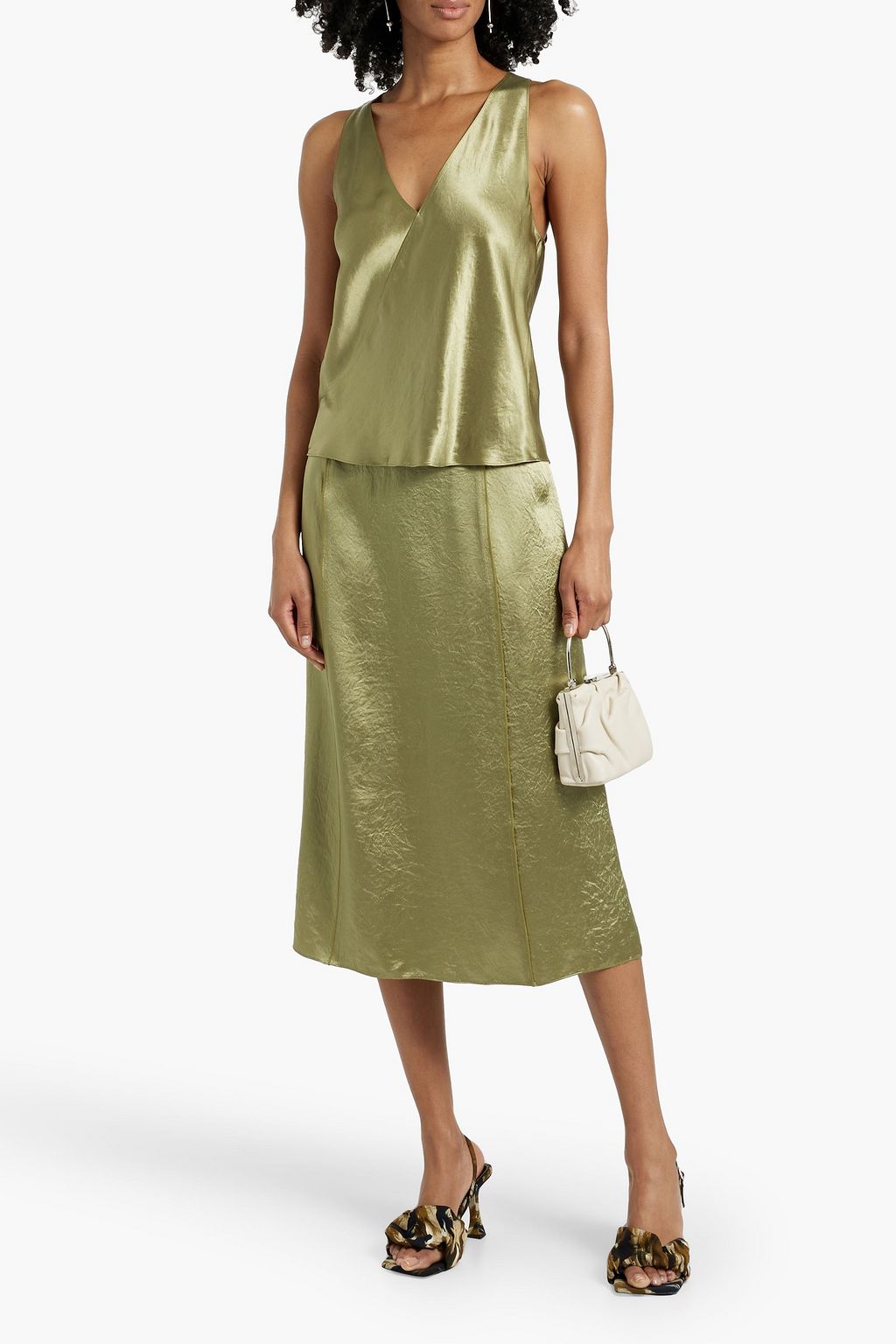 VINCE. Crinkled-satin midi skirt