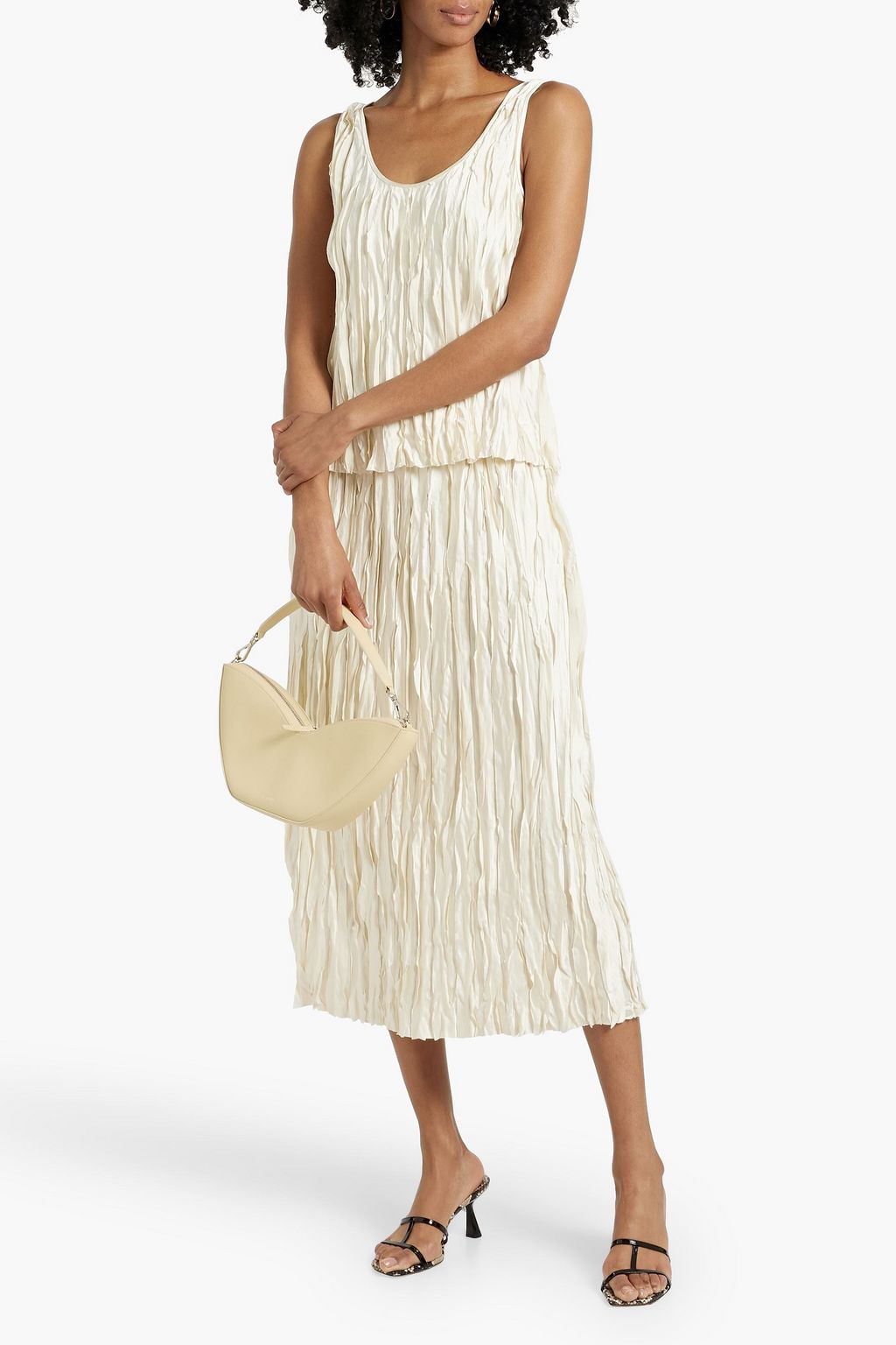 VINCE. Ruffled satin midi skirt
