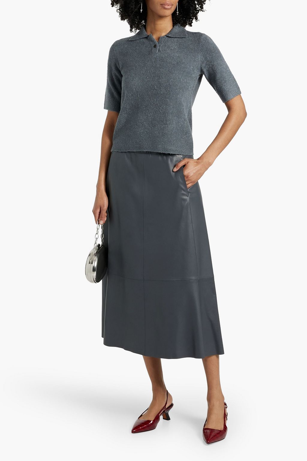 VINCE. Bouclé-knit silk-blend polo shirt