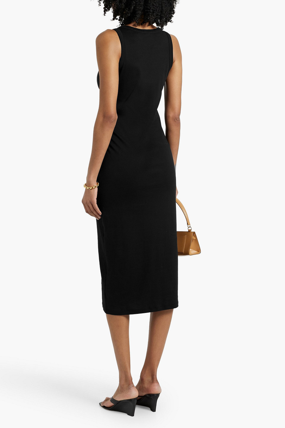 Vince Ruched Pima Cotton-jersey Midi Dress
