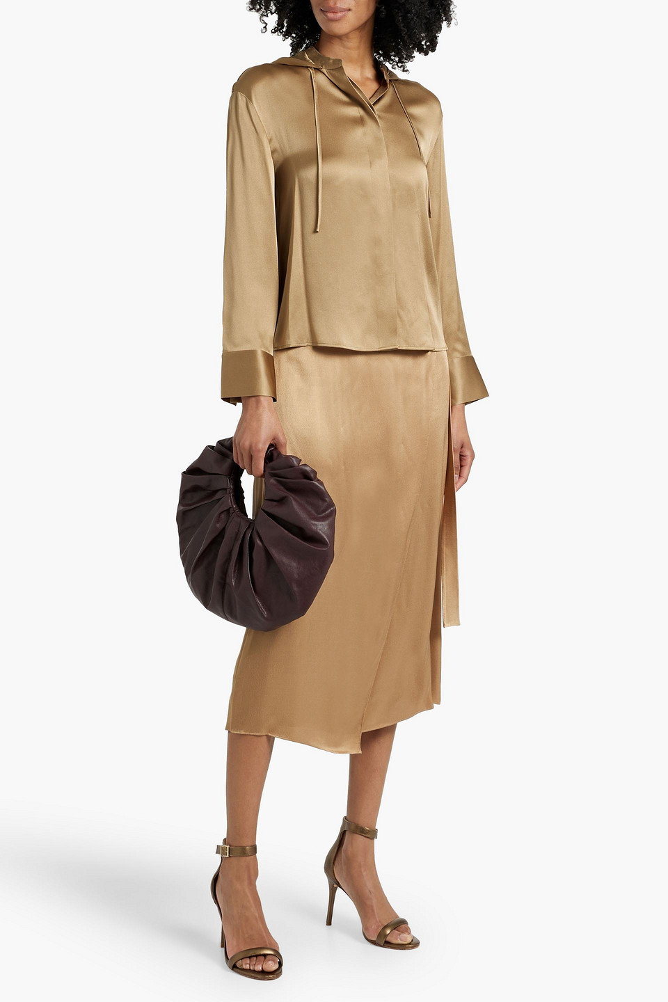 Shop Vince Wrap-effect Satin Midi Skirt
