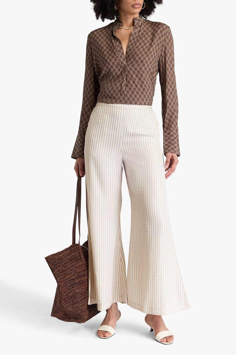 BY MALENE BIRGER LUCEE PRINTED TWILL FLARED PANTS
