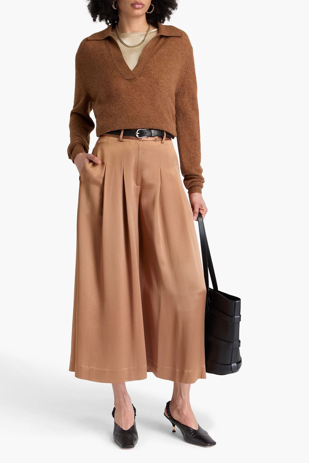 BY MALENE BIRGER 플리츠 디테일 새틴 와이드 레그 팬츠