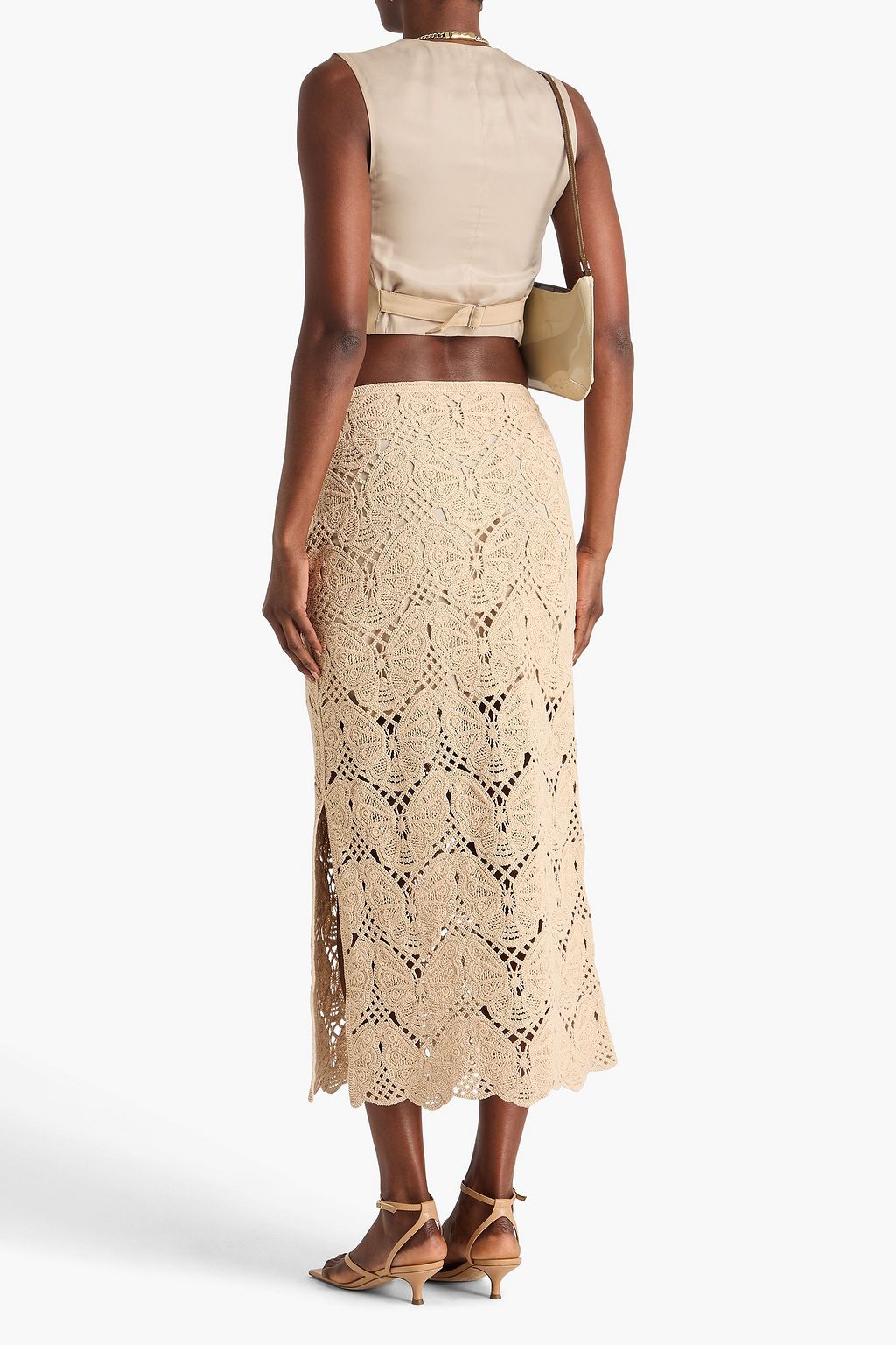 BY MALENE BIRGER تنورة متوسطة الطول من القطن محبوكة بحبكة كروشيه