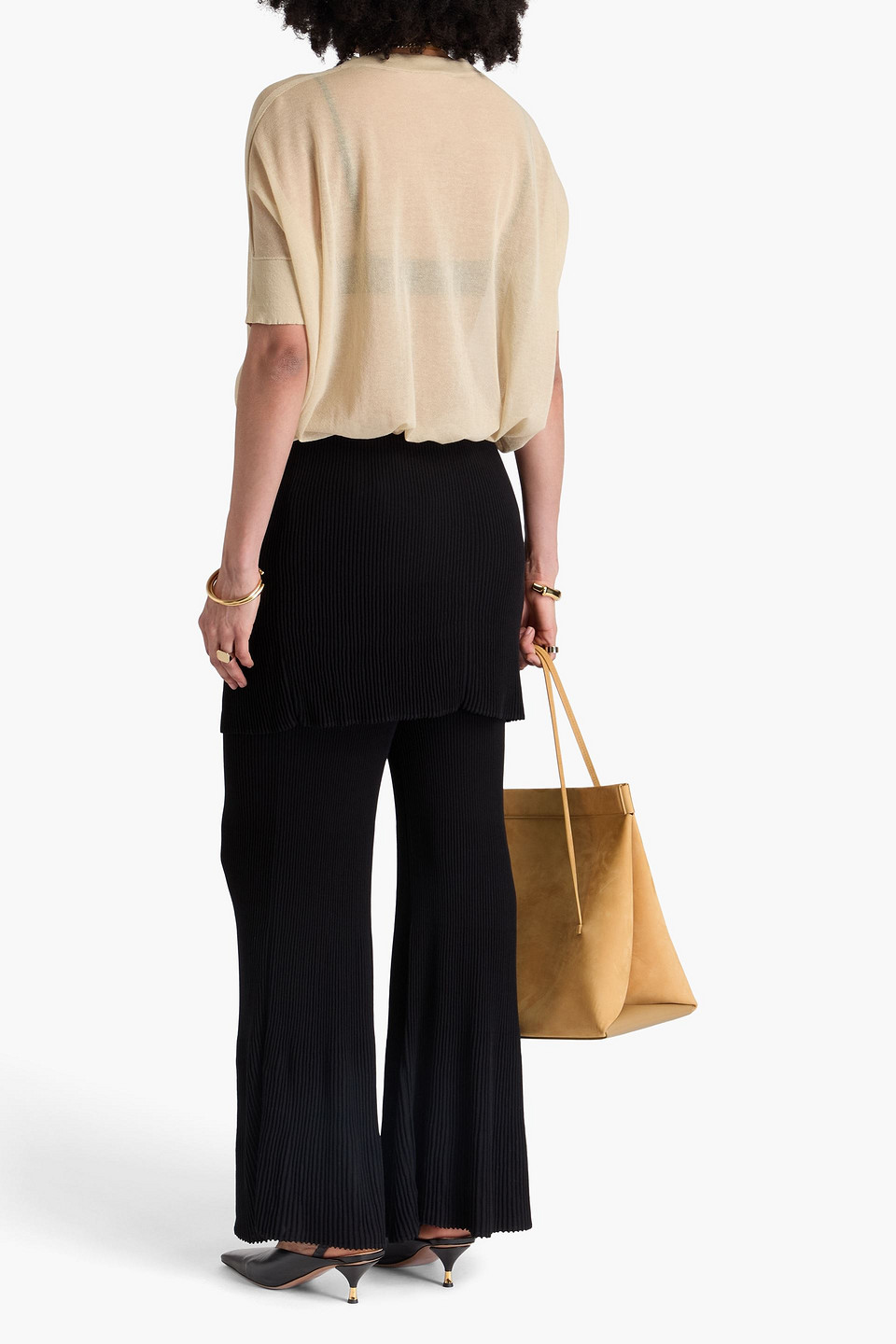 BY MALENE BIRGER BOLONE LAYERED COTTON-BLEND JERSEY FLARED PANTS