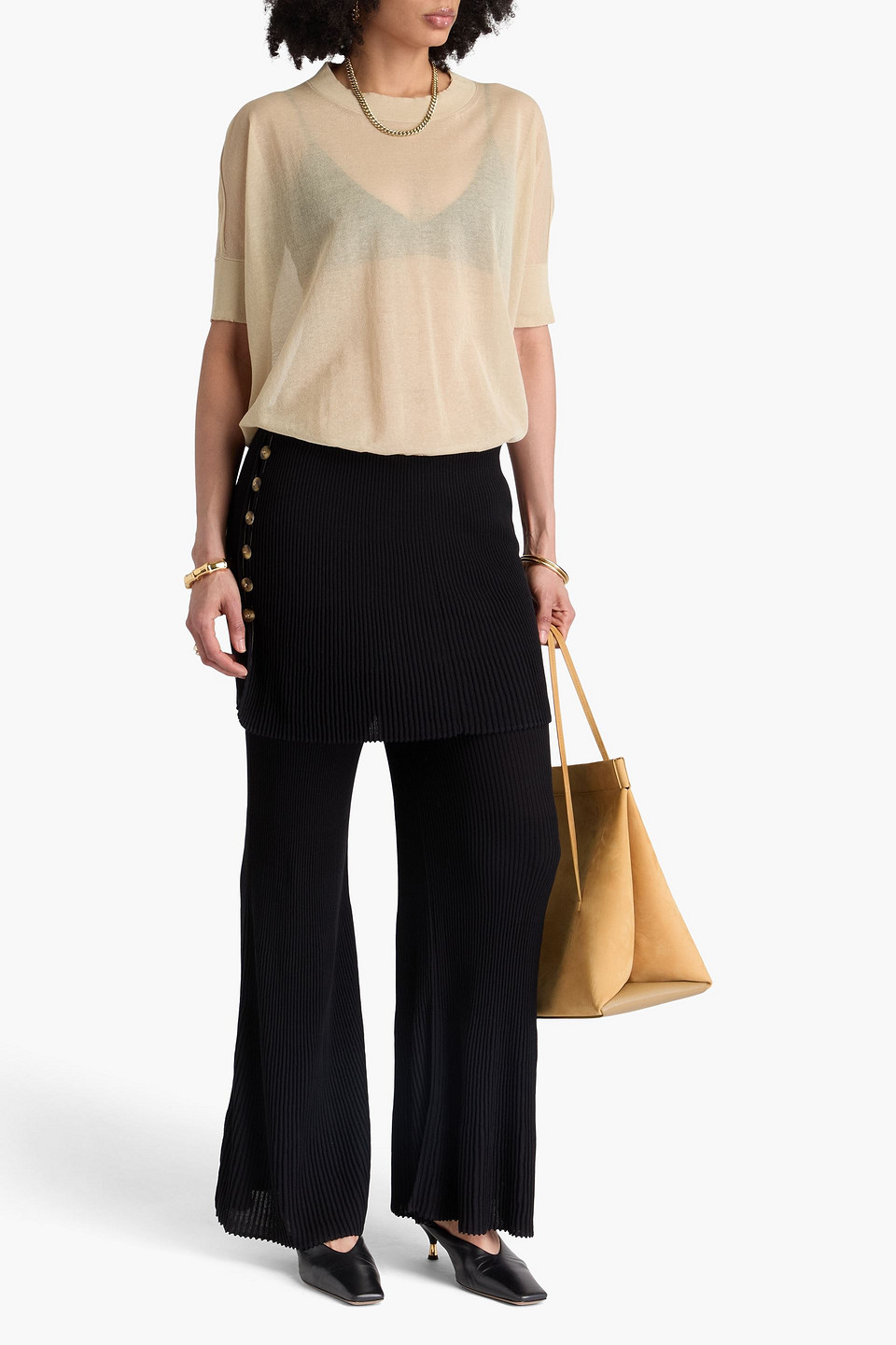 BY MALENE BIRGER BOLONE LAYERED COTTON-BLEND JERSEY FLARED PANTS