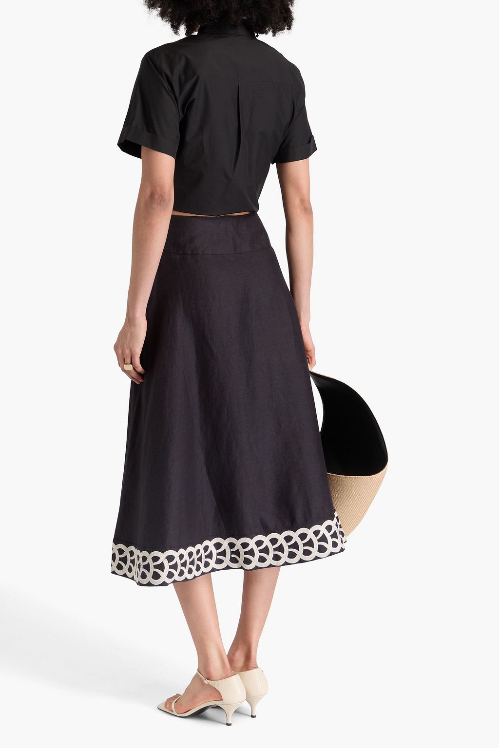 BY MALENE BIRGER تنورة "ليون" متوسطة الطول من الكتان الرقيق المطرّز
