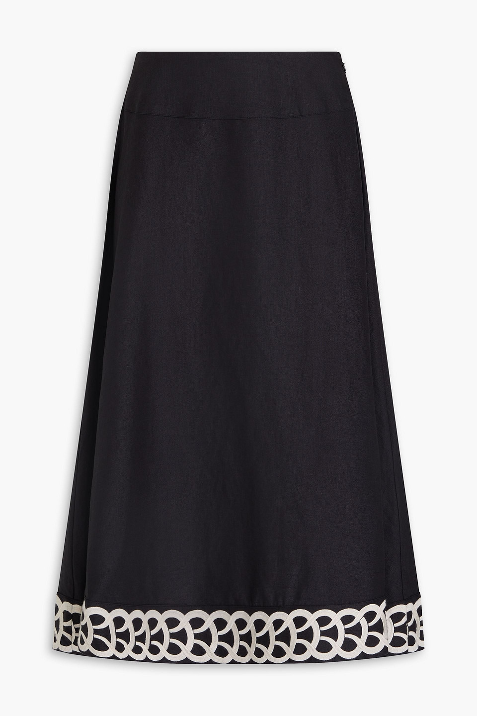 By Malene Birger Leonne Embroidered Linen-gauze Midi Skirt In Black
