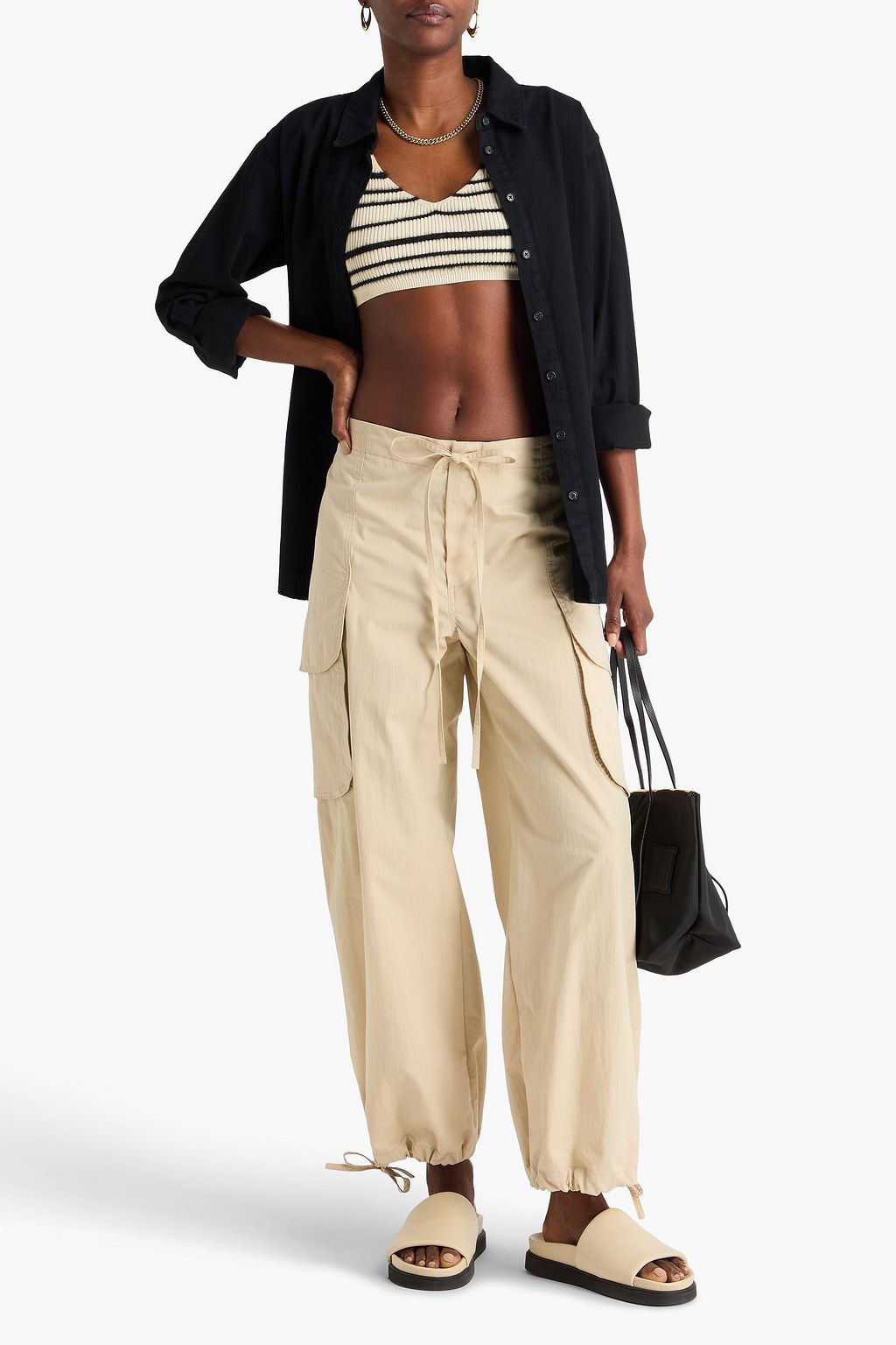 BY MALENE BIRGER توب بنمط حمالة صدر "ريجي" من مزيج القطن محبوك بطريقة إنتارسيا ومخطط