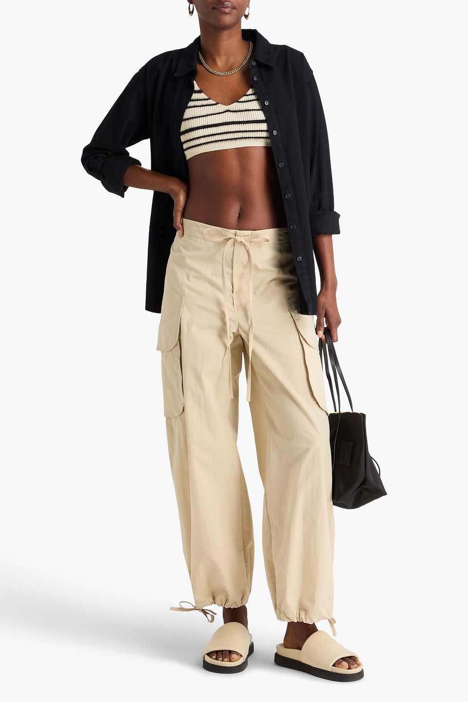 BY MALENE BIRGER REGGIE STRIPED INTARSIA COTTON-BLEND BRA TOP