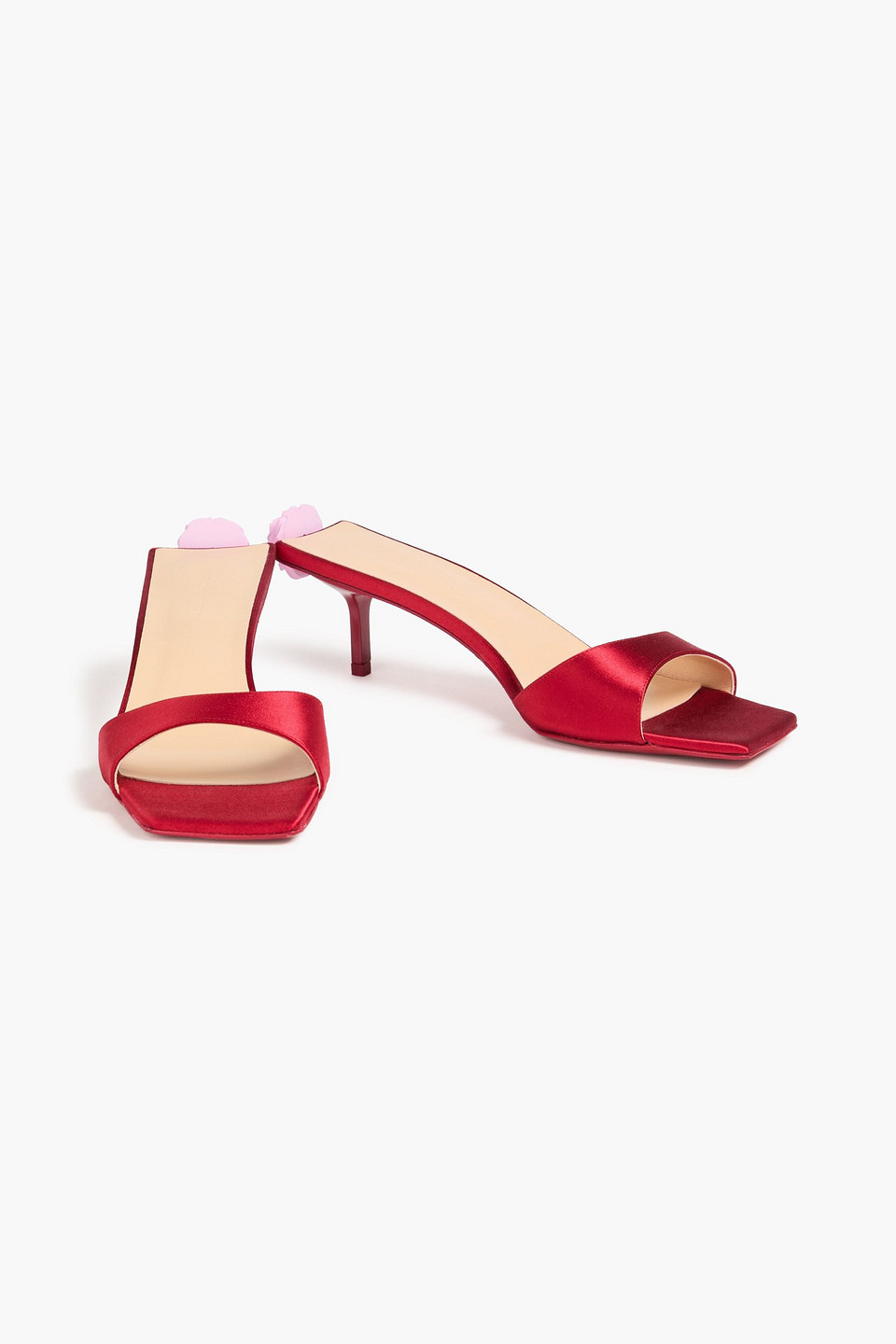 MAGDA BUTRYM FLORAL-APPLIQUÉD SATIN MULES
