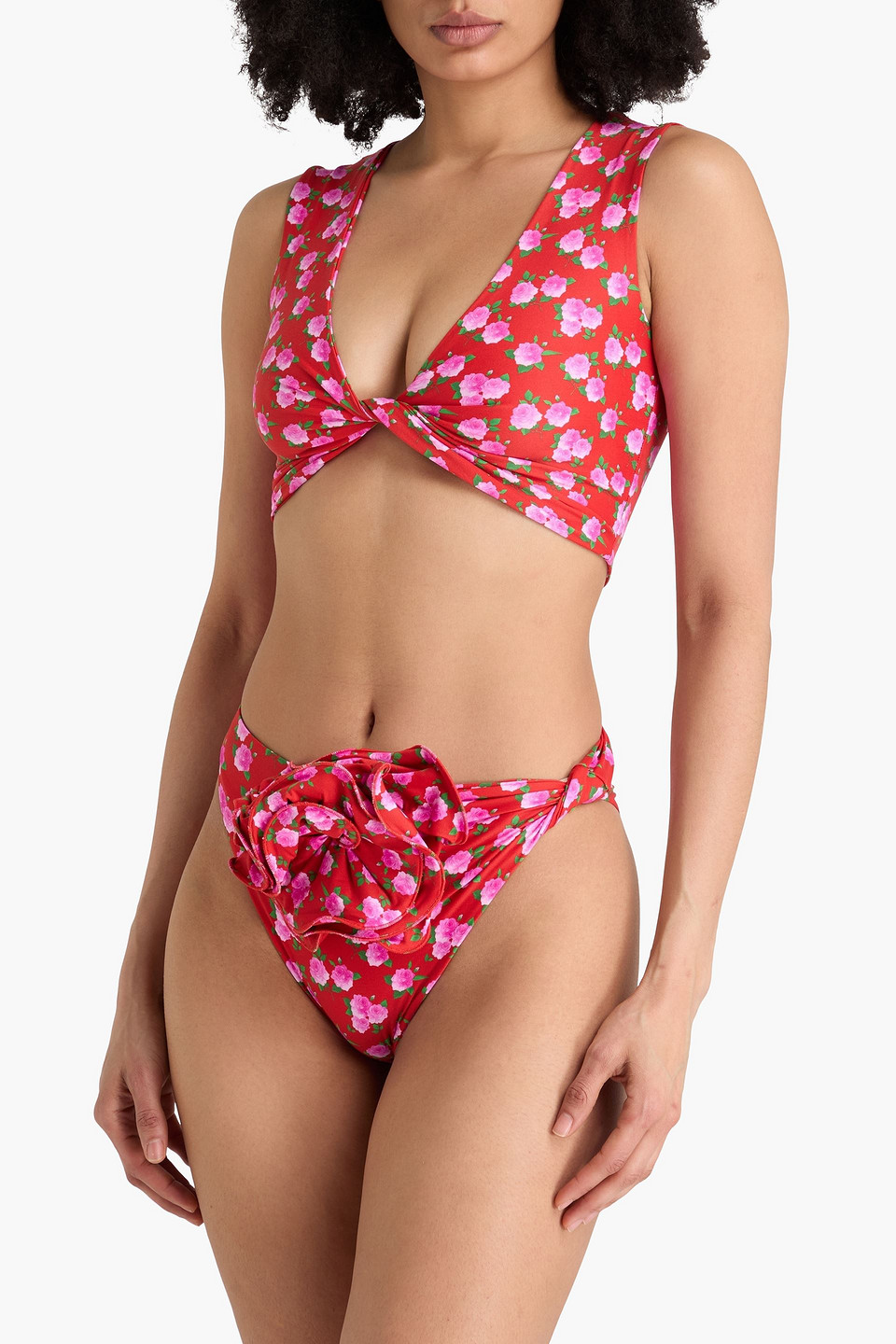 MAGDA BUTRYM FLORAL-APPLIQUÉD PRINTED BIKINI BRIEFS