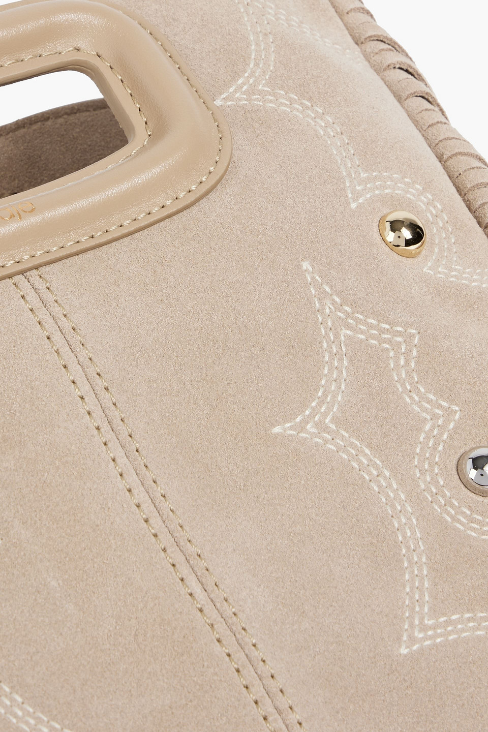 MAJE FRINGED EMBROIDERED SUEDE TOTE