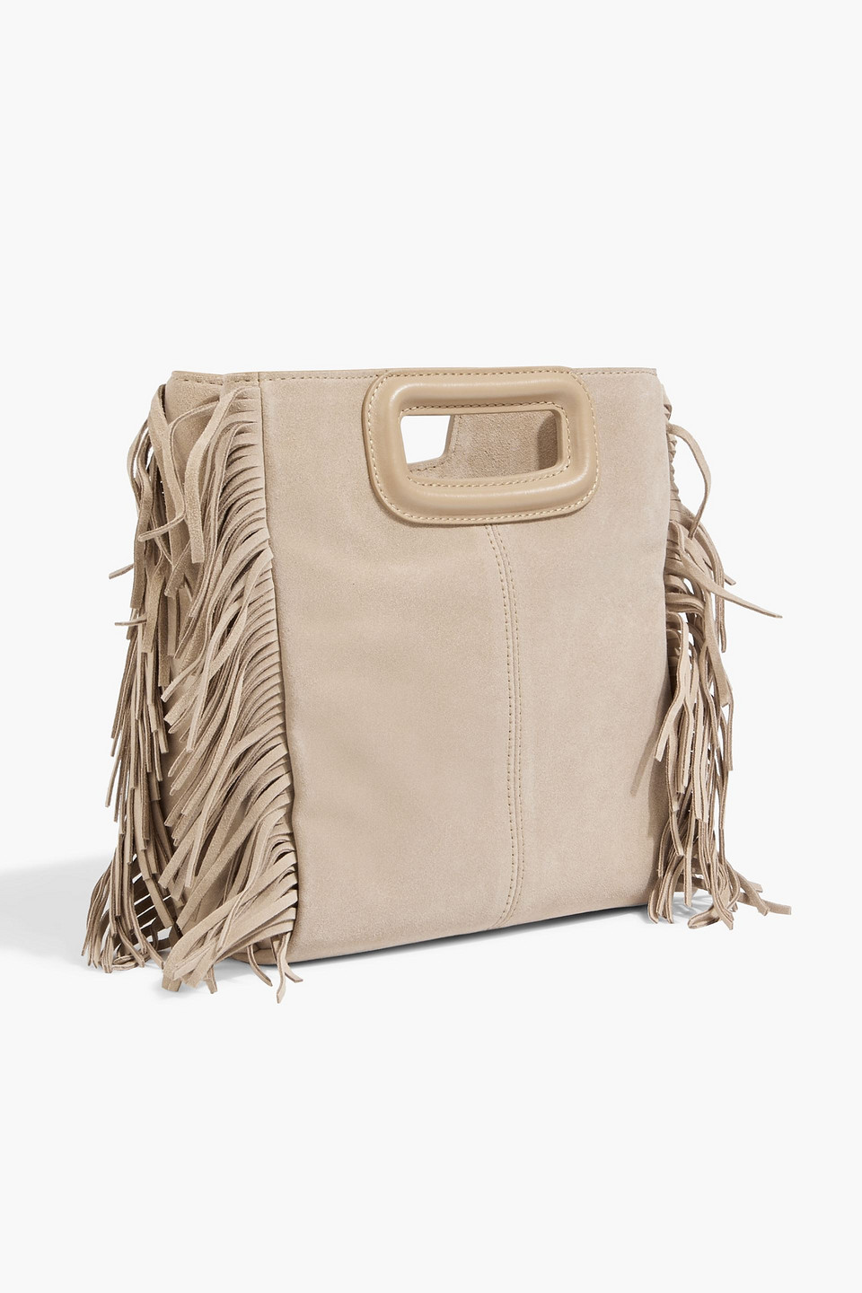MAJE FRINGED EMBROIDERED SUEDE TOTE