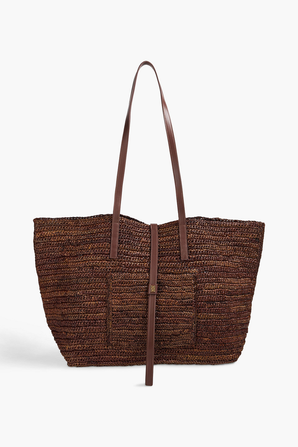 By Malene Birger Palla Leather-trimmed Straw Tote In Chocolate
