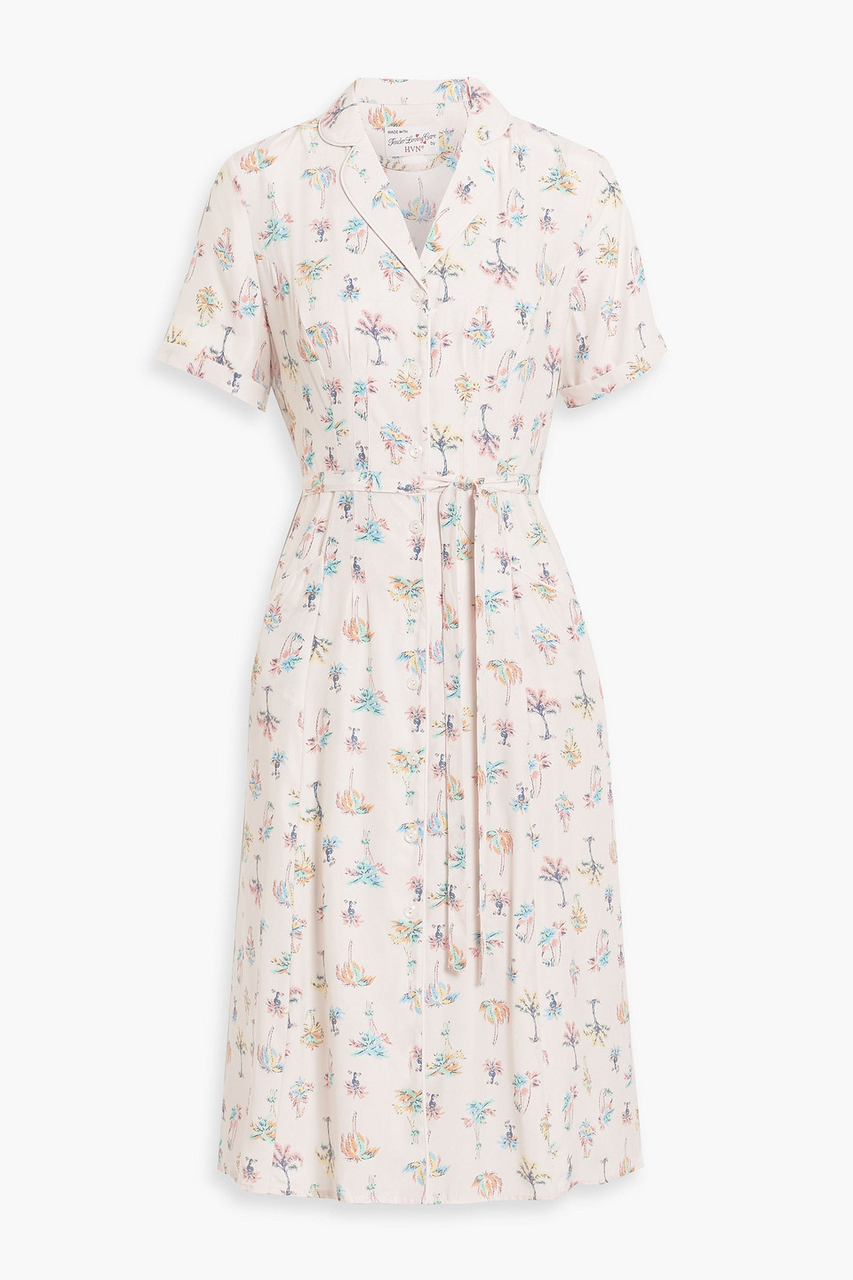 Hvn Maria Printed Silk Midi Dress In Baby Pink