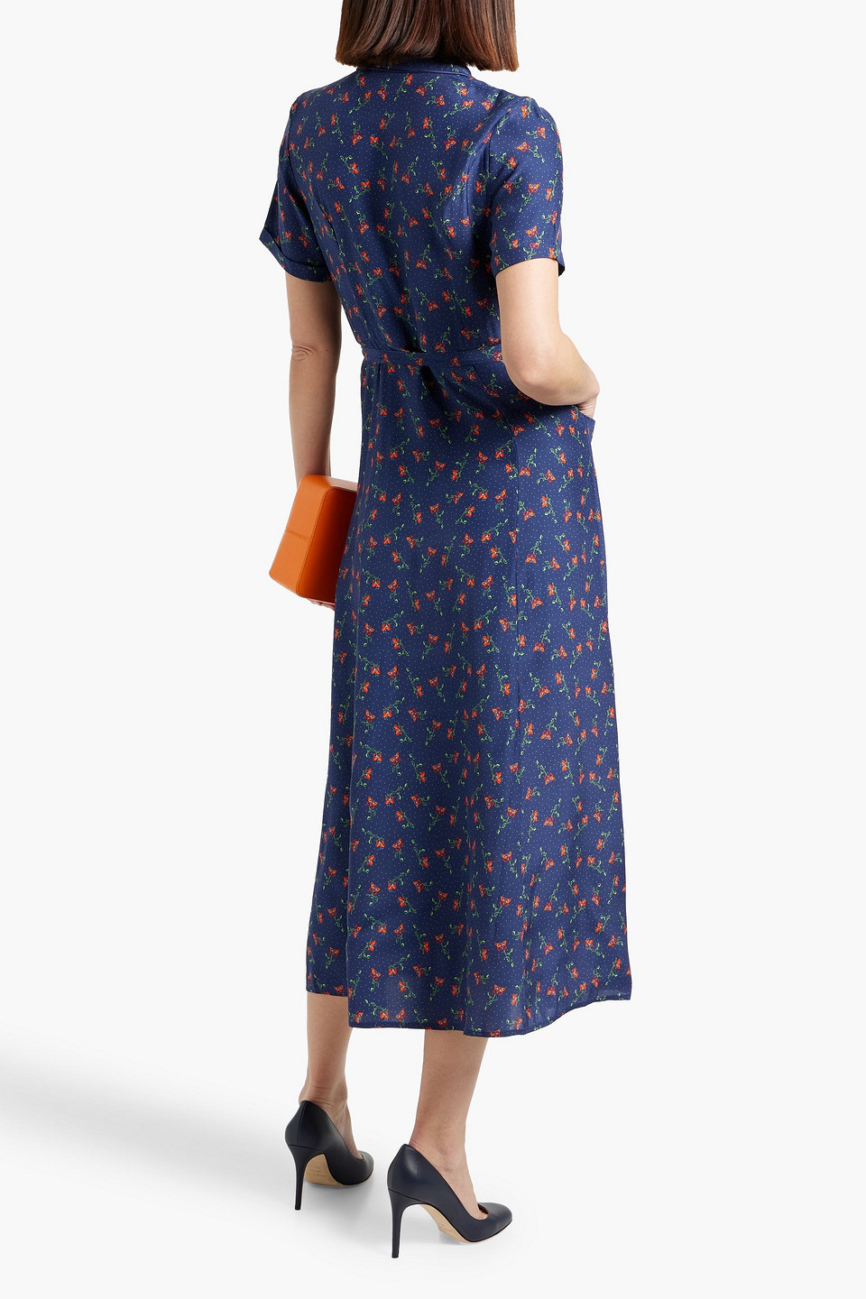 HVN MARIA PRINTED SILK MIDI DRESS