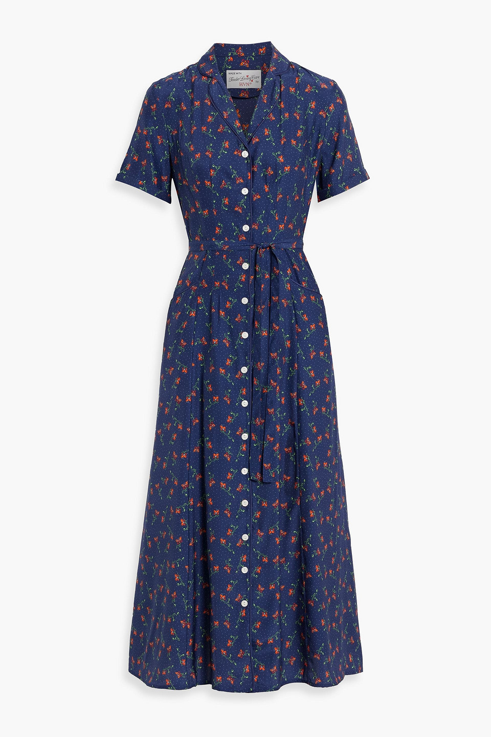 Hvn Maria Printed Silk Midi Dress In Navy
