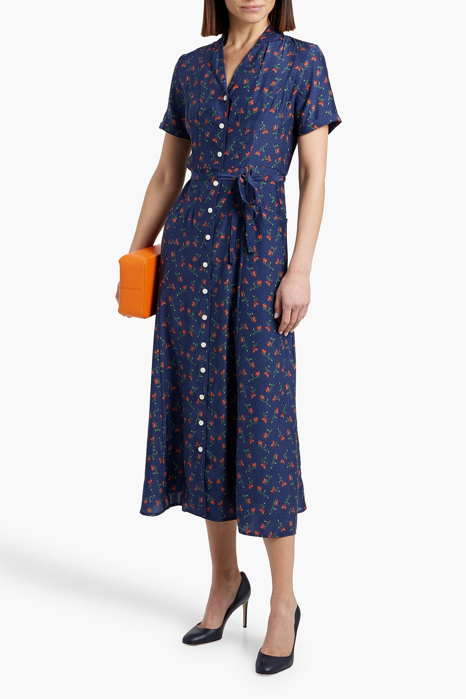 HVN MARIA PRINTED SILK MIDI DRESS