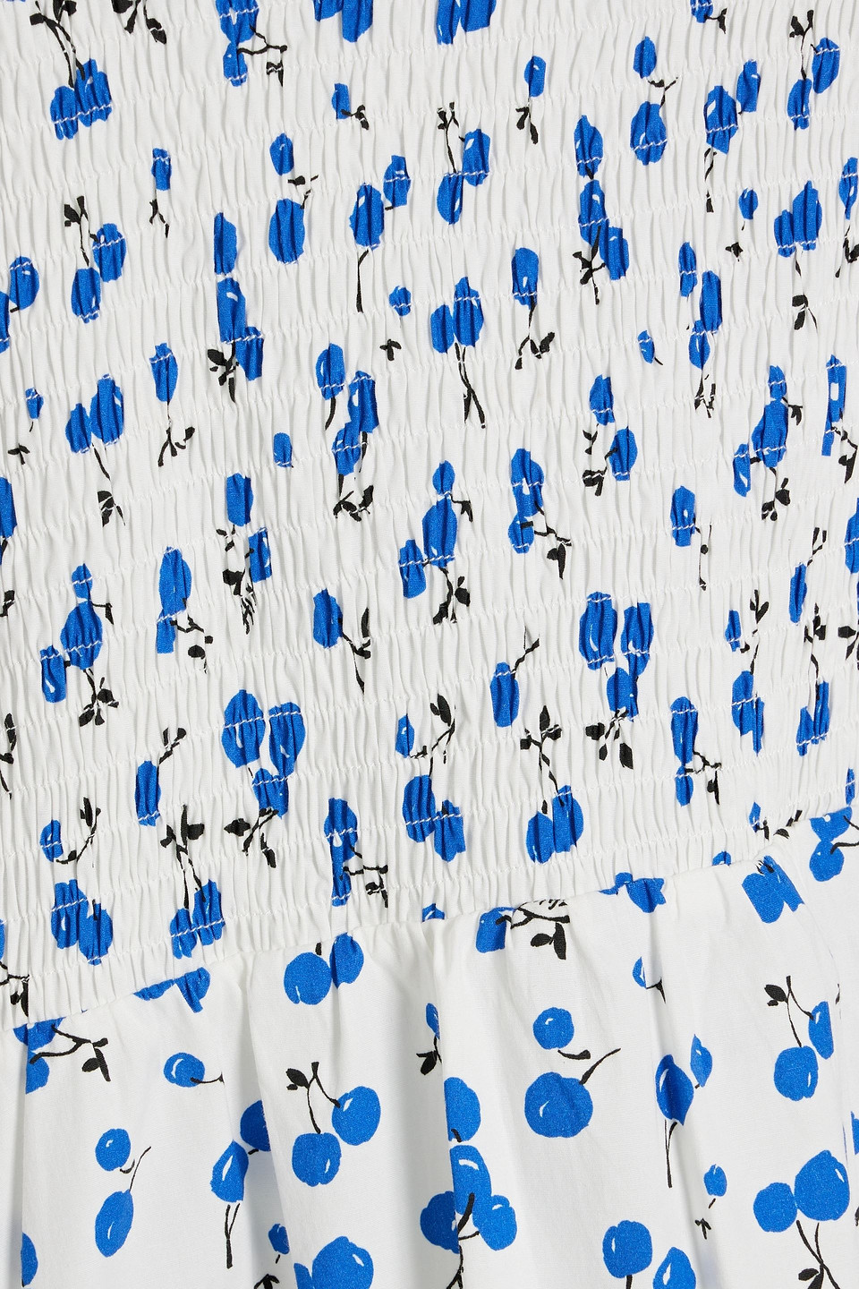 HVN FROMER SHIRRED PRINTED COTTON-BLEND POPLIN MINI DRESS