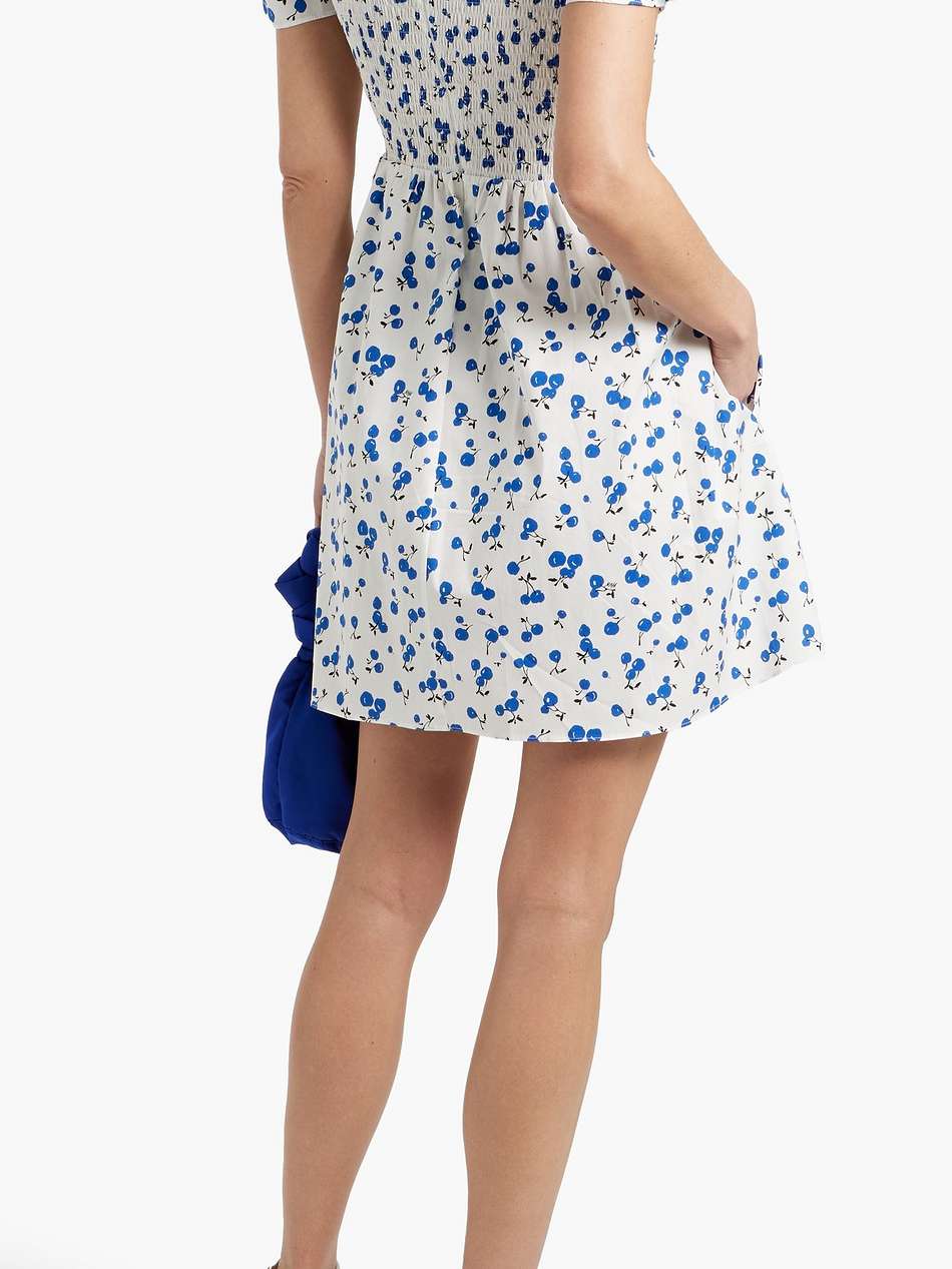 fromer shirred printed cotton-blend poplin mini dress