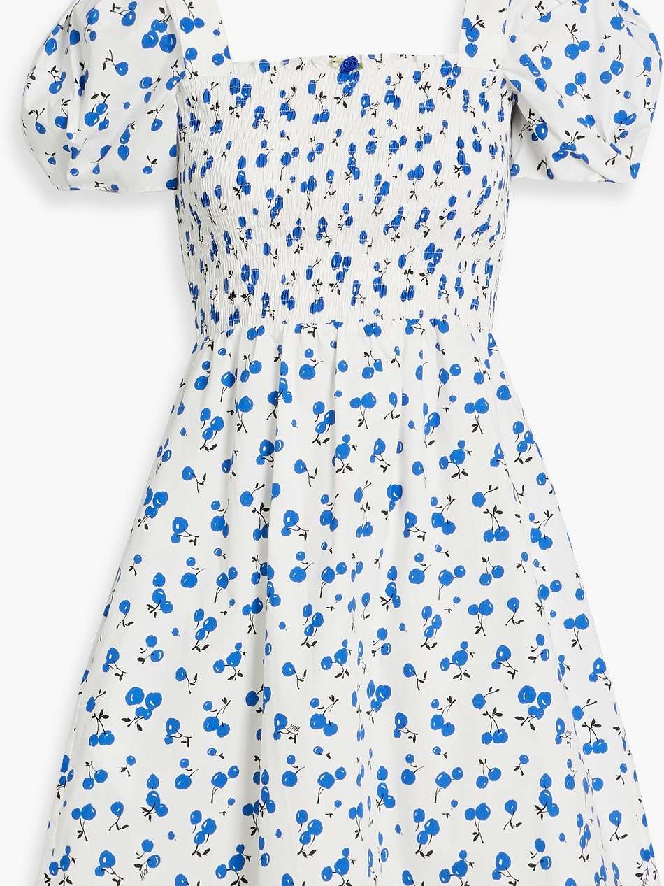 fromer shirred printed cotton-blend poplin mini dress