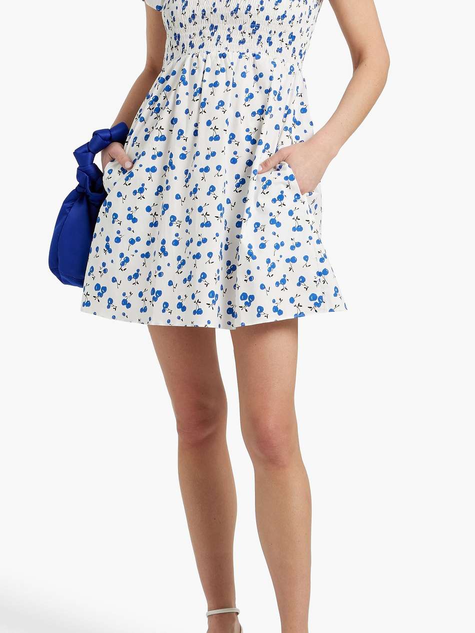 fromer shirred printed cotton-blend poplin mini dress