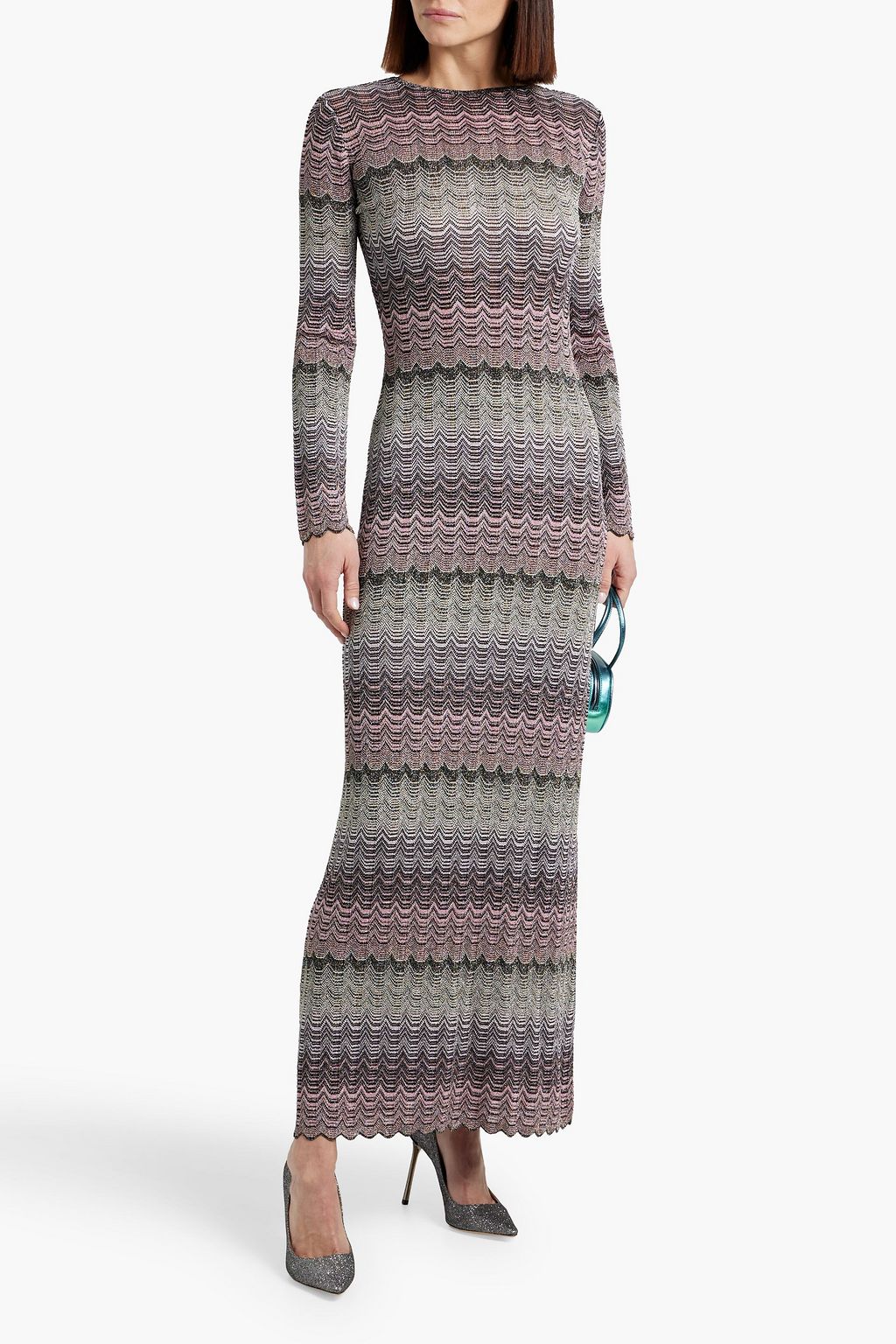 MISSONI かぎ針編みニット マキシワンピース カットアウト メタリック