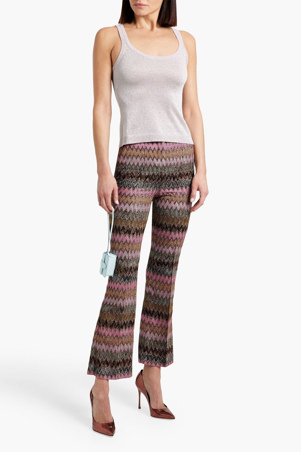 MISSONI Metallic crochet-knit flared pants