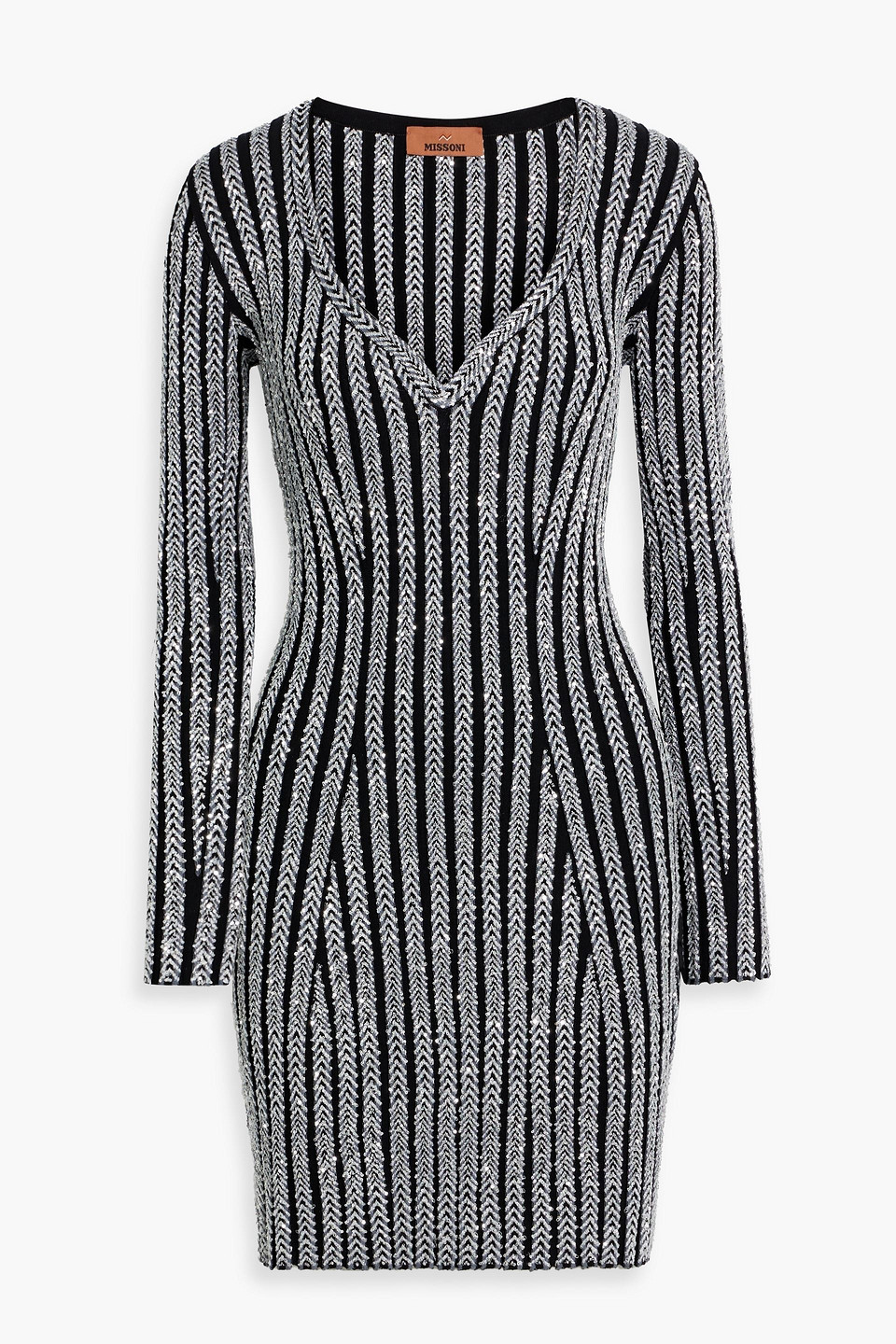 Missoni Sequin-embellished Ribbed-knit Mini Dress In Silver