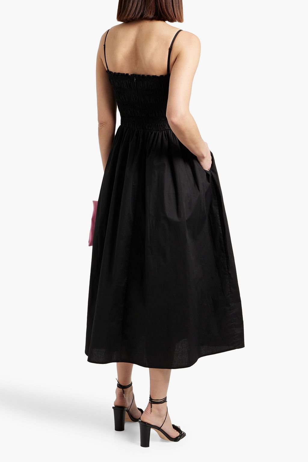HVN Lucy shirred cotton-blend poplin midi dress