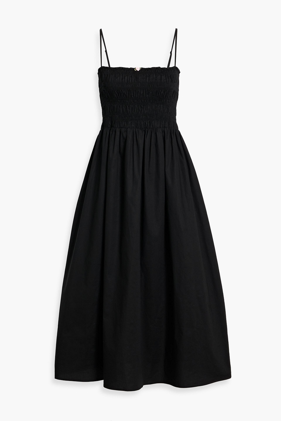 Hvn Lucy Shirred Cotton-blend Poplin Midi Dress In Black