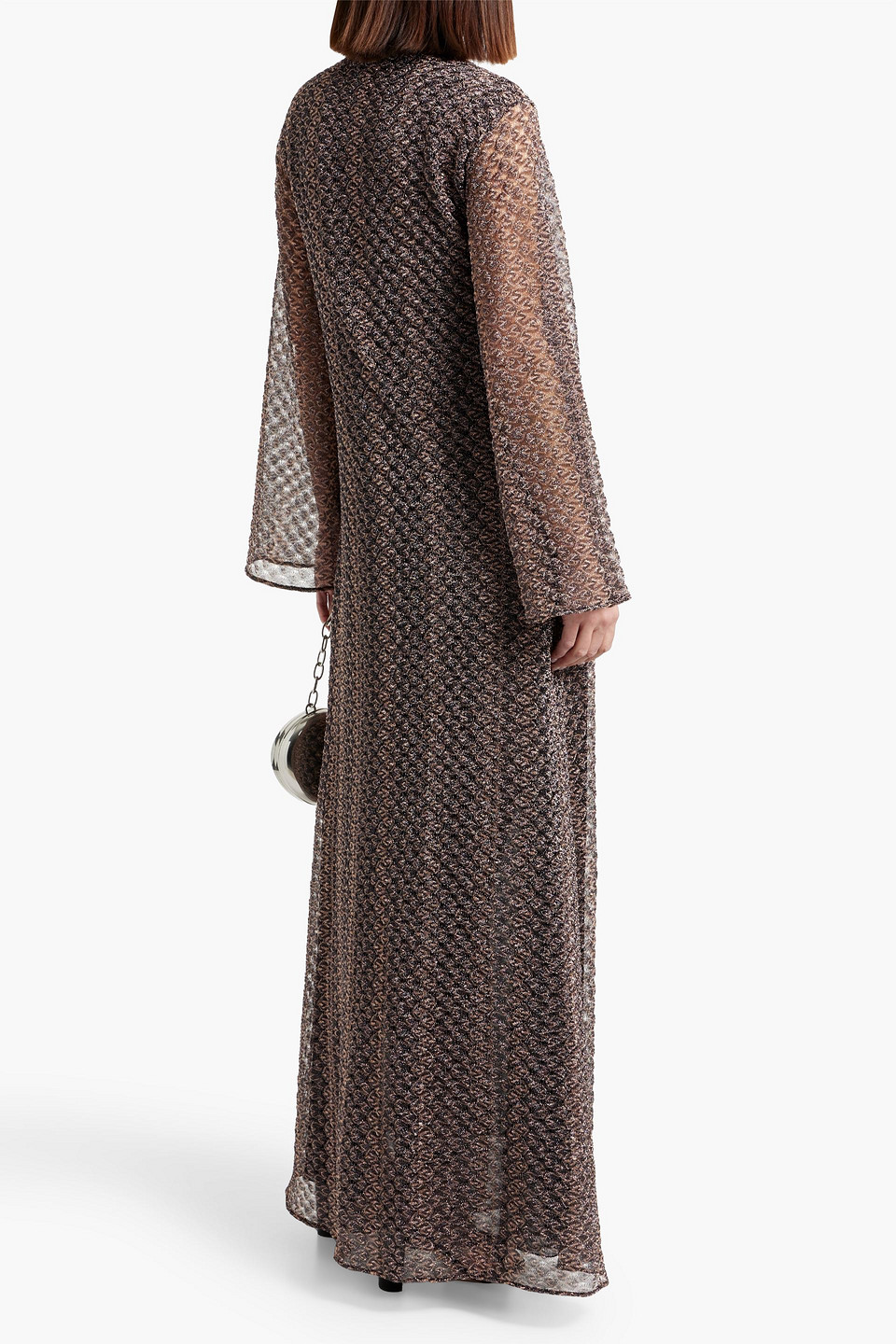 Missoni Metallic Crochet-knit Maxi Dress In Light Brown