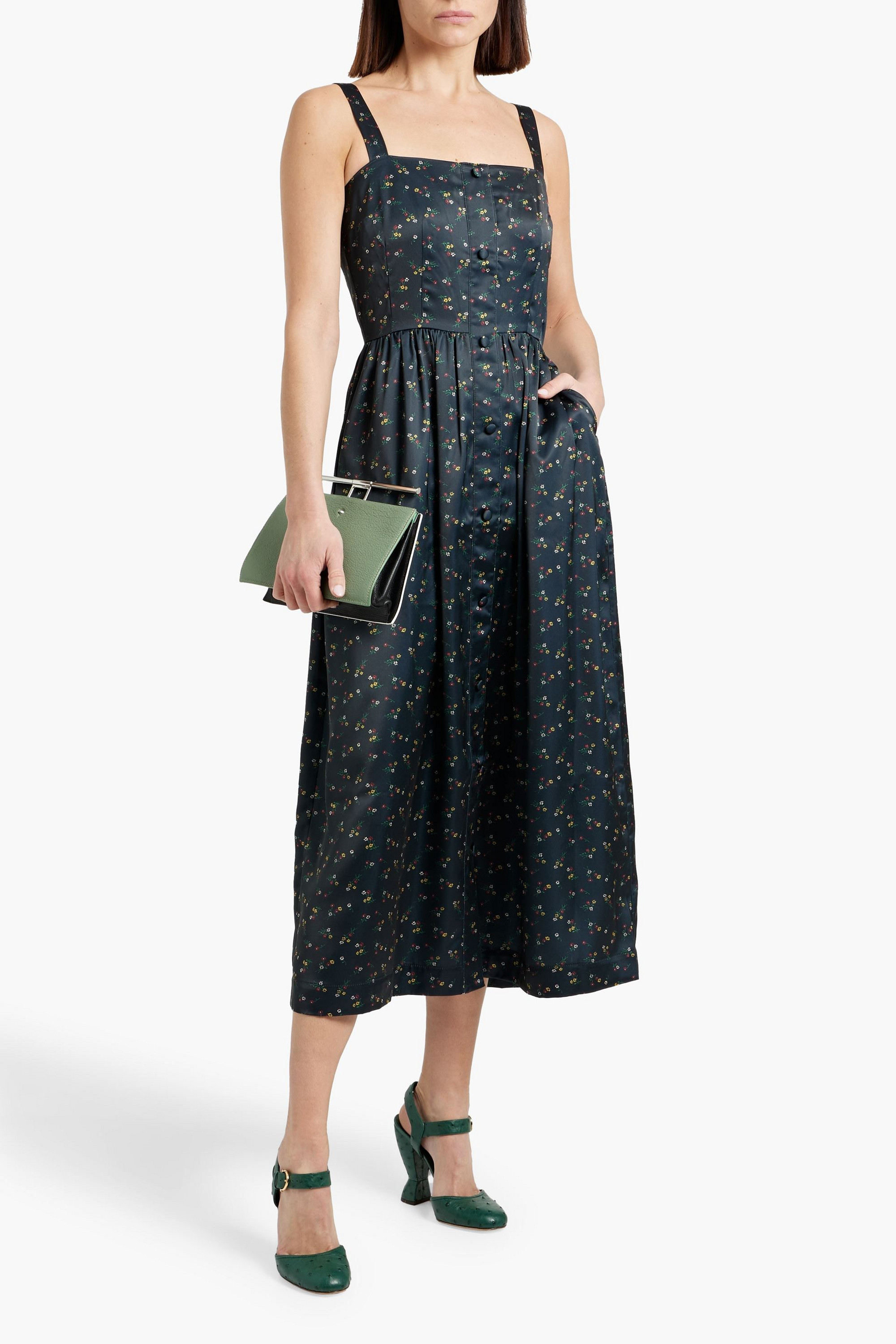 HVN Laura floral-print satin midi dress