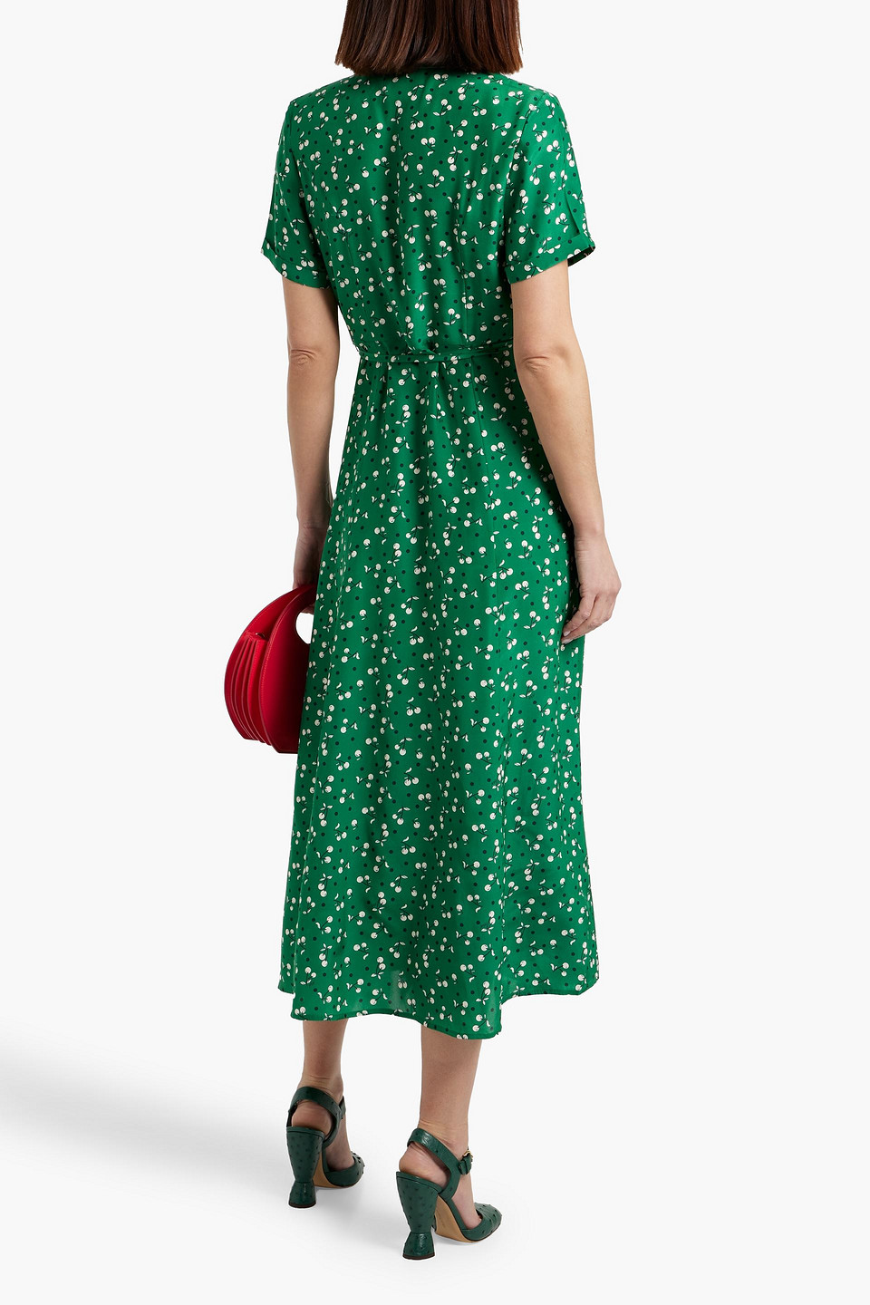 HVN MARIA PRINTED SILK MIDI DRESS