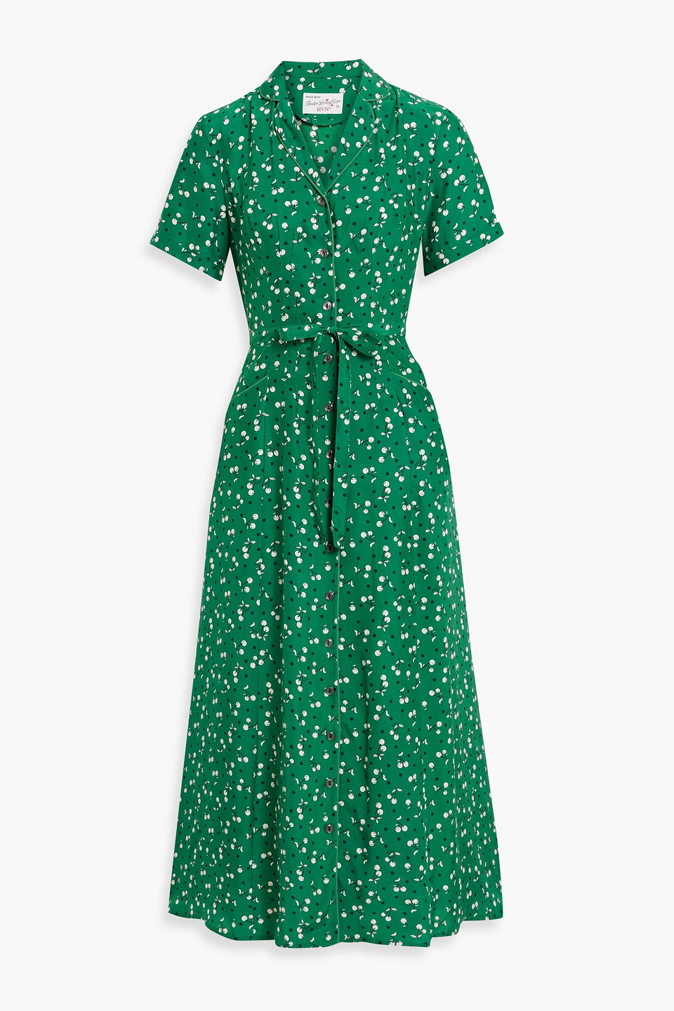 Hvn Maria Printed Silk Midi Dress In Green