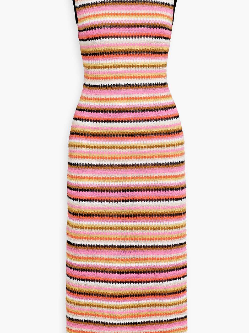 striped crochet-knit cotton-blend midi dress