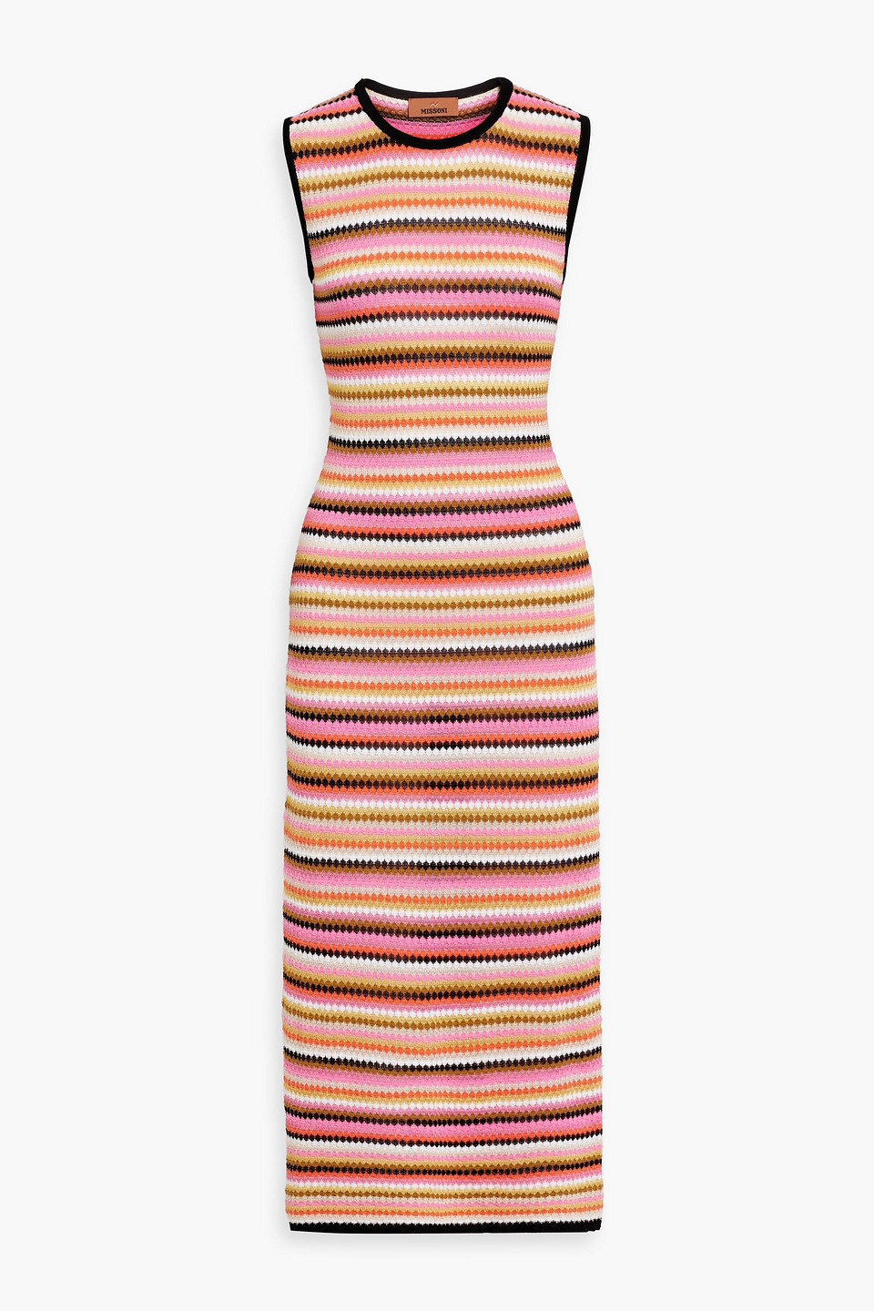 Striped crochet-knit cotton-blend midi dress