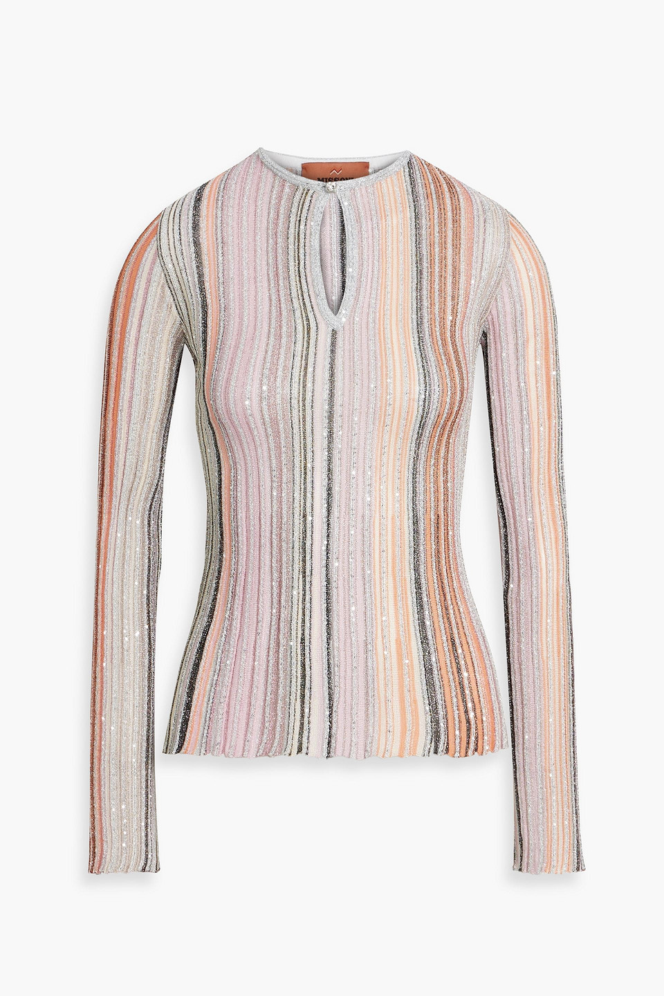 Missoni Sequin-embellished Striped Ribbed-knit Top In Orange
