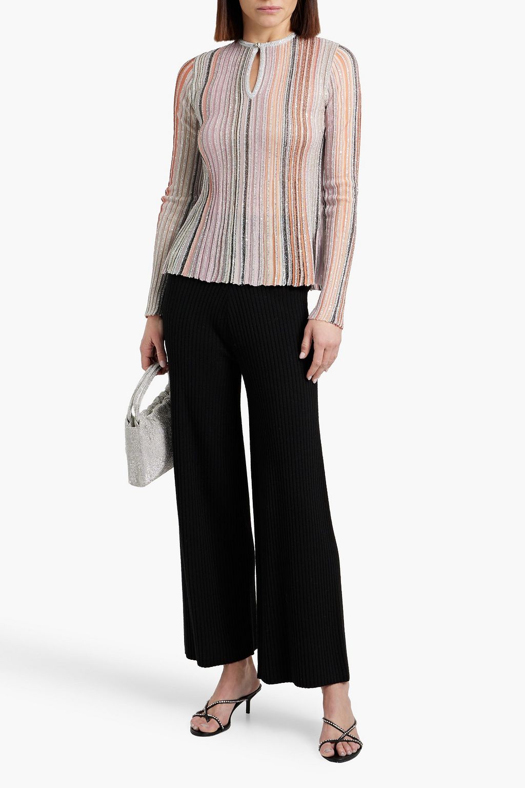 MISSONI Sequin-embellished striped ribbed-knit sweater