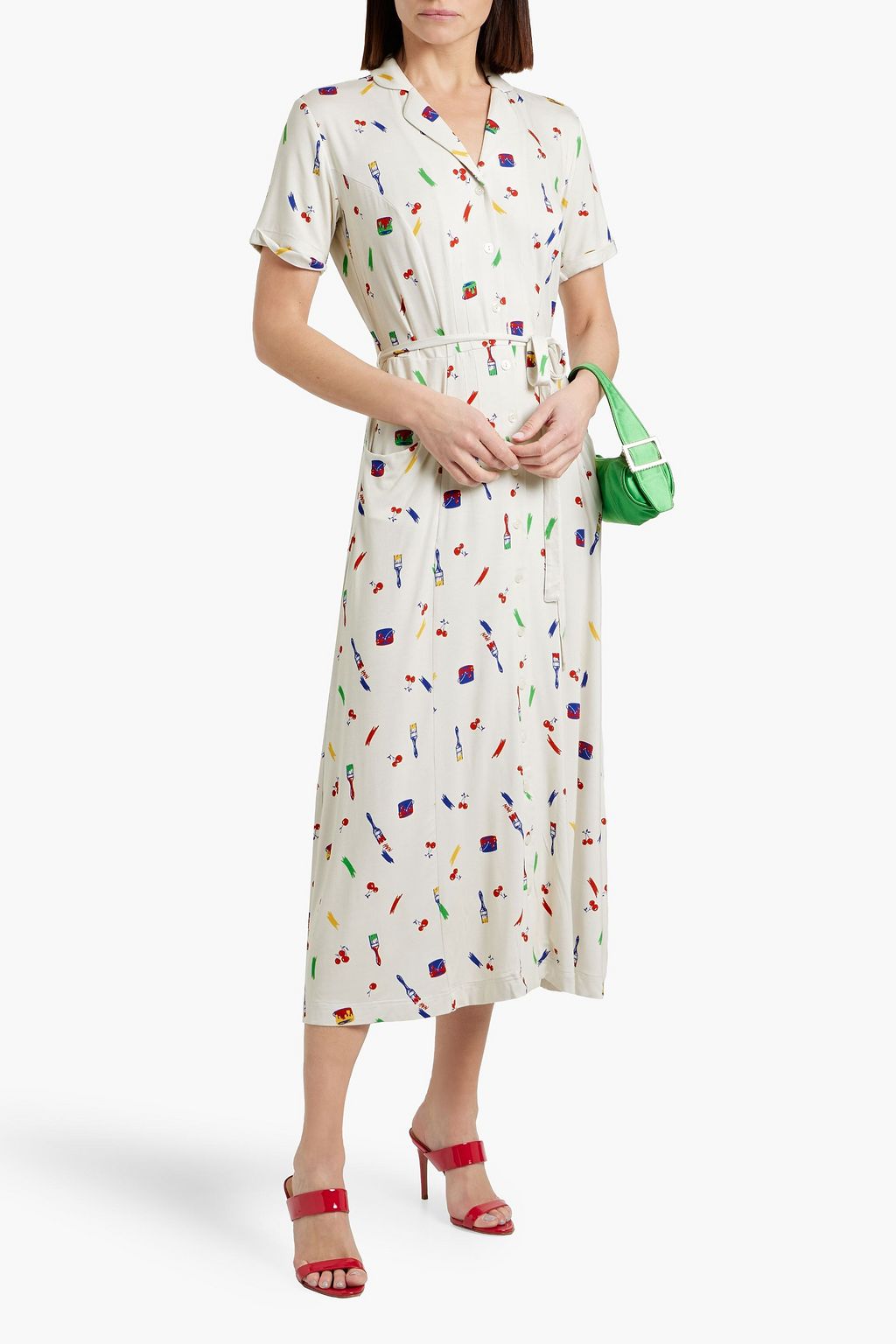 HVN Maria printed stretch-jersey midi dress