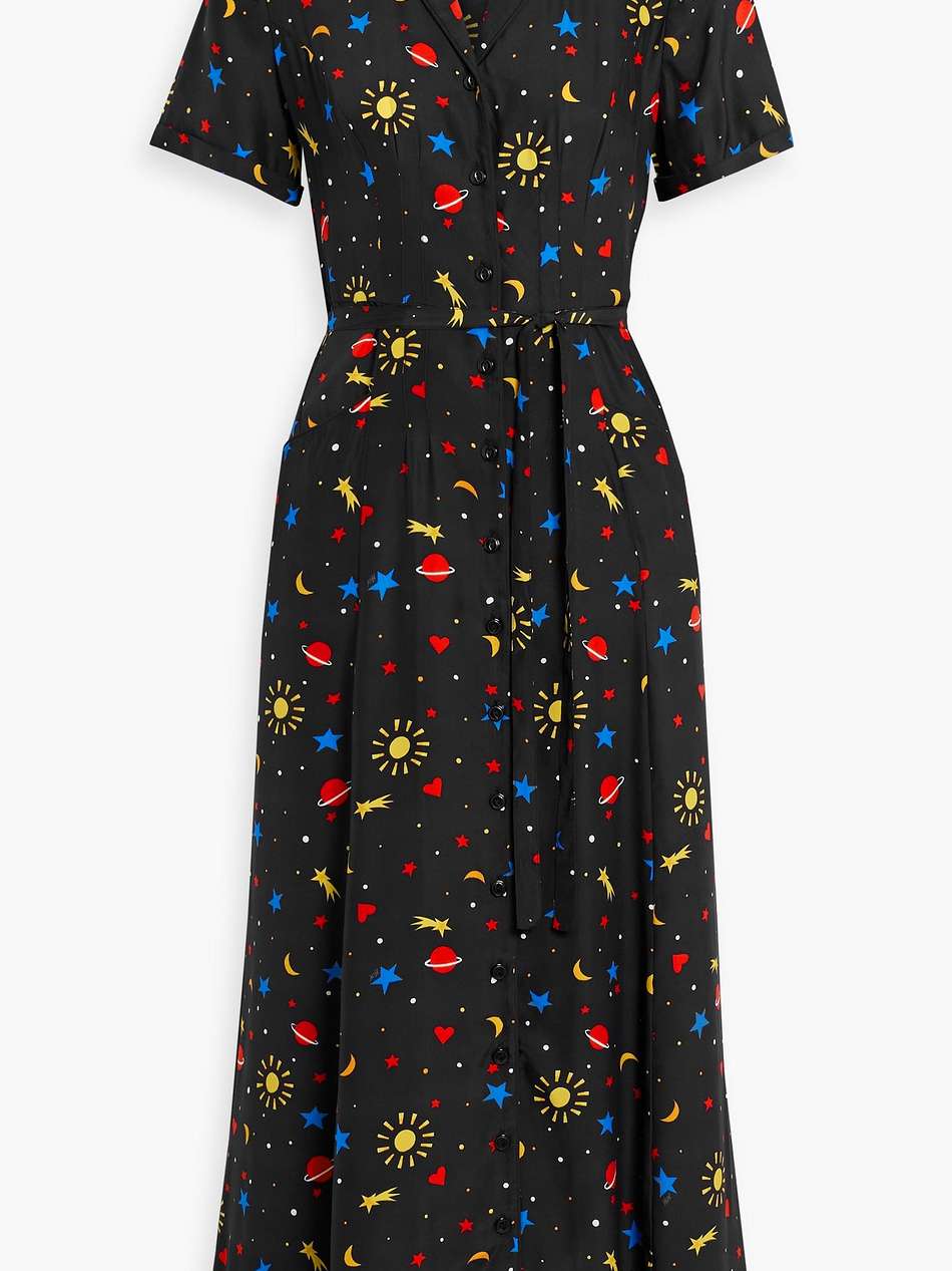 maria printed silk midi dress