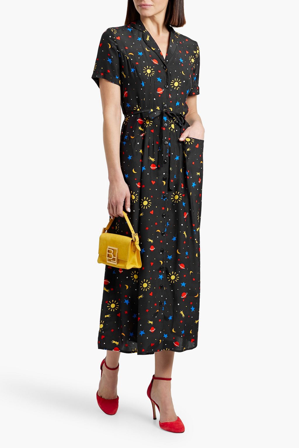 HVN Maria printed silk midi dress