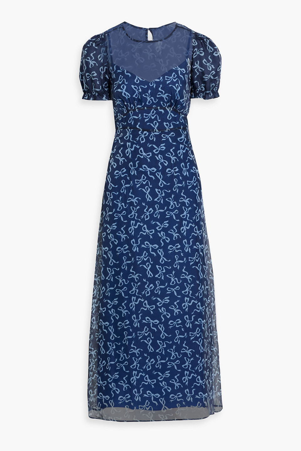 Hvn Elizabeth Printed Silk-chiffon Maxi Dress In Navy