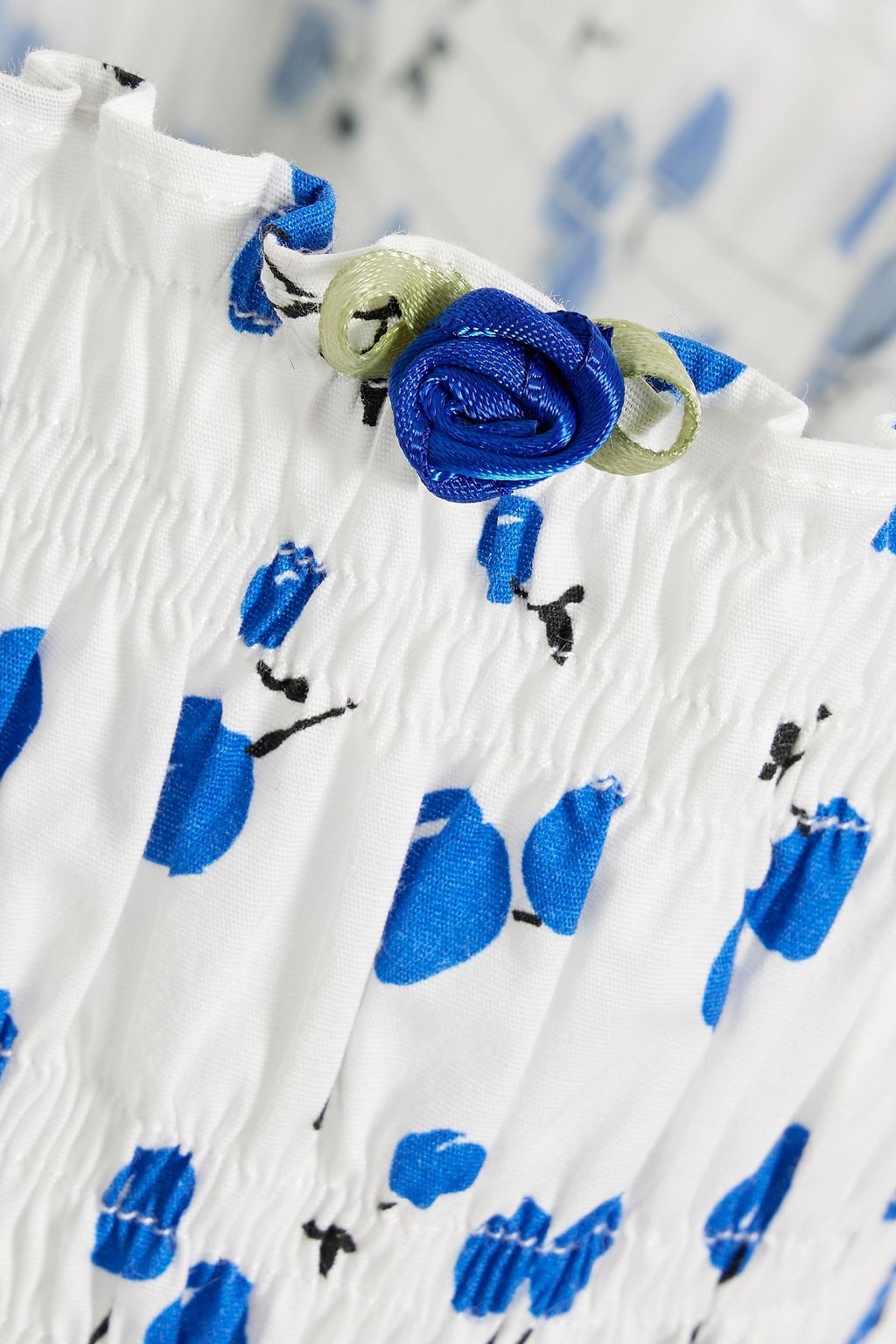 HVN Lucy shirred printed cotton-blend poplin midi dress