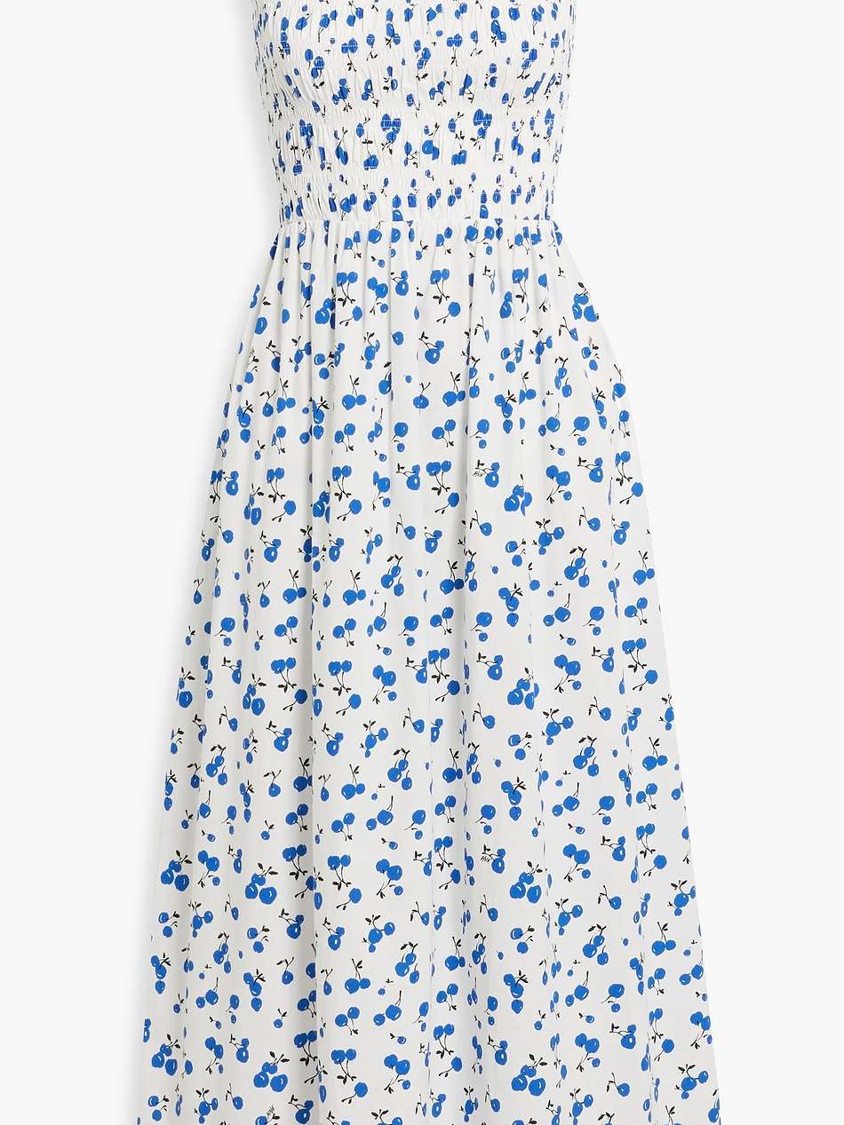 lucy shirred printed cotton-blend poplin midi dress