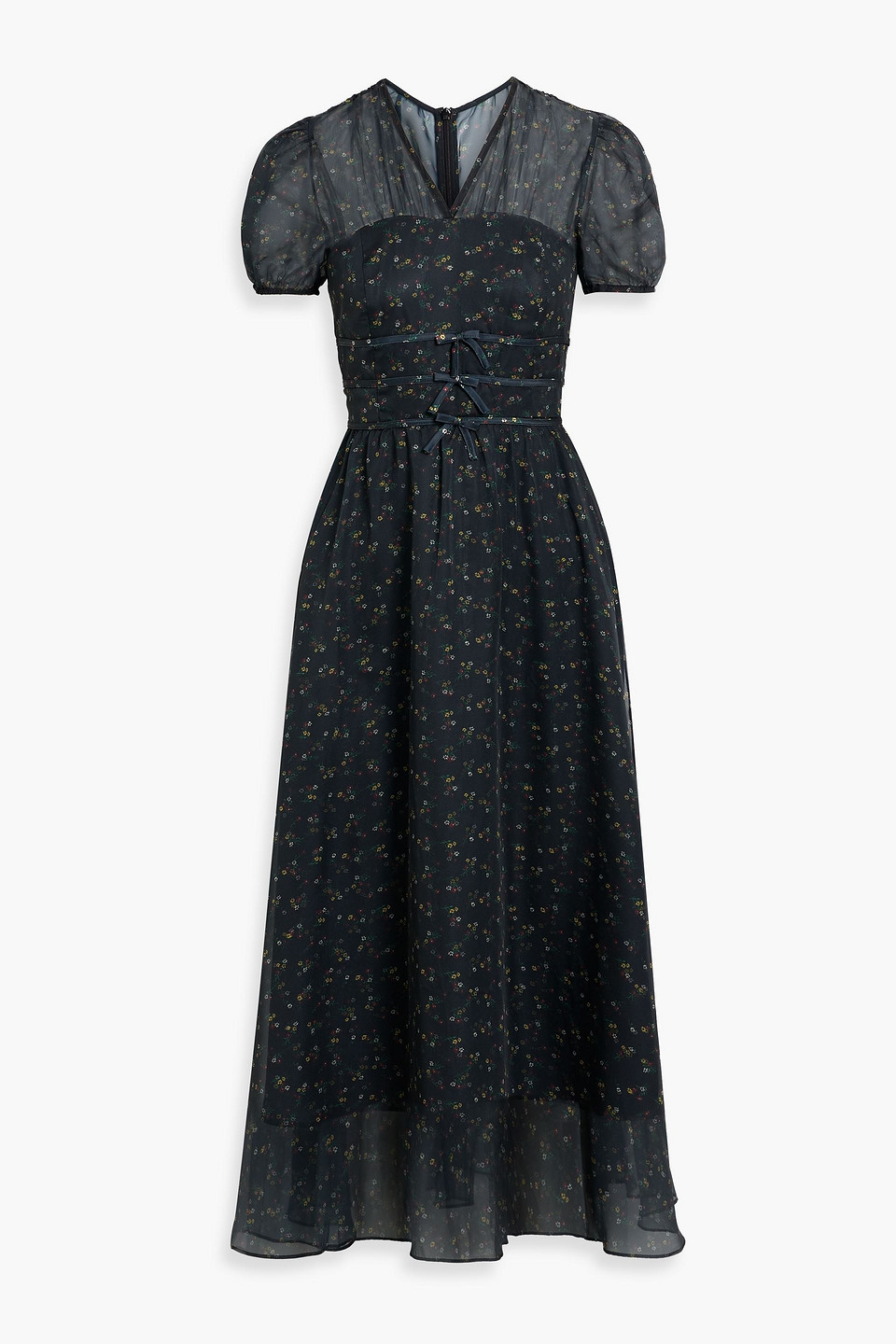 Hvn Scarlett Layered Floral-print Chiffon And Satin Midi Dress In Black