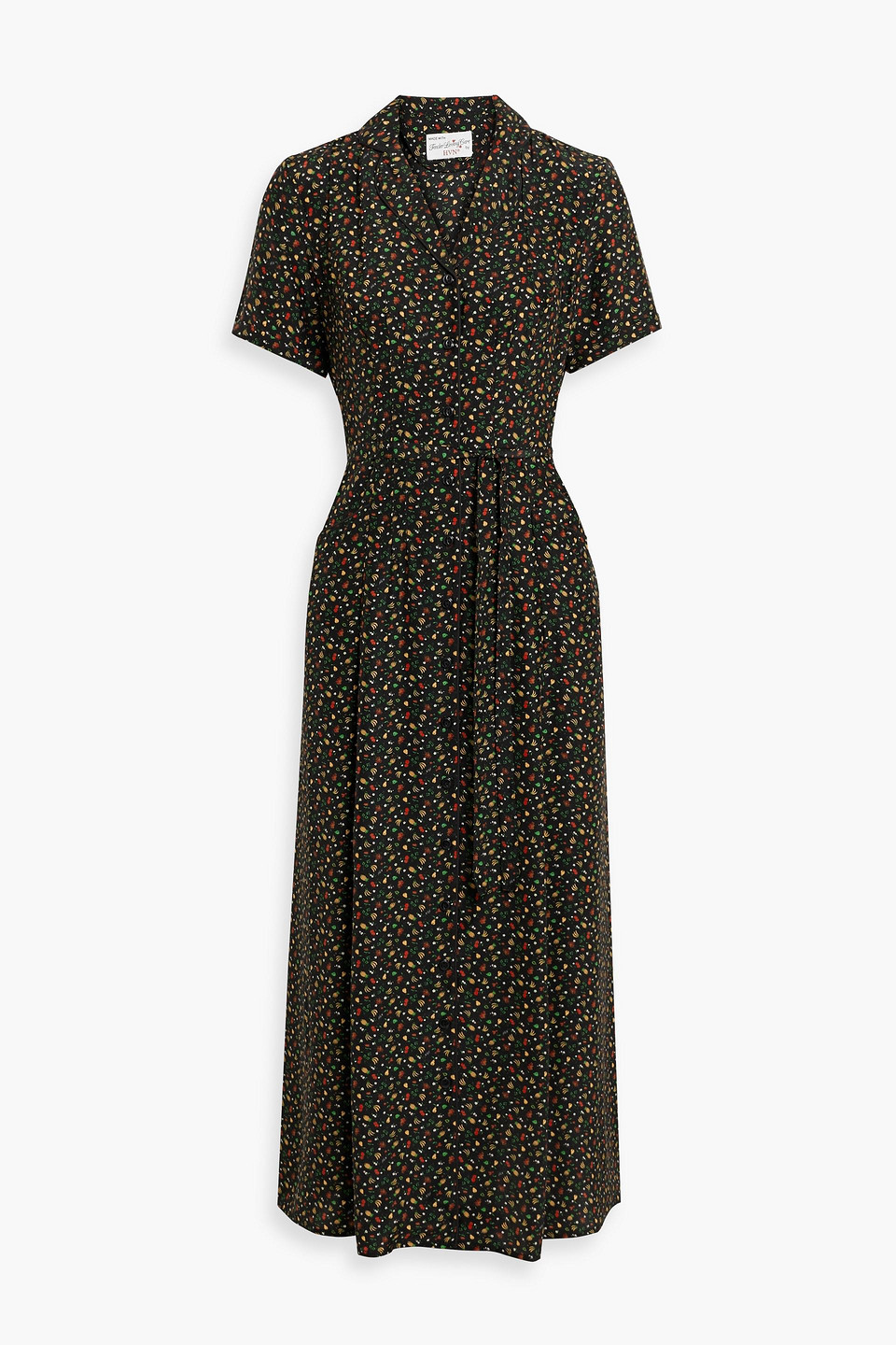 Hvn Maria Printed Silk Midi Dress In Black