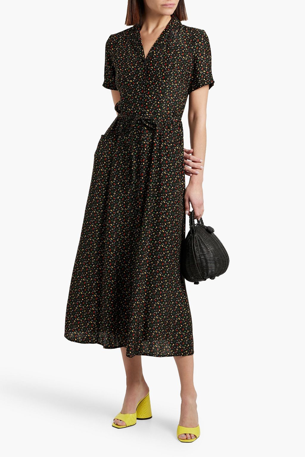 HVN Maria printed silk midi dress