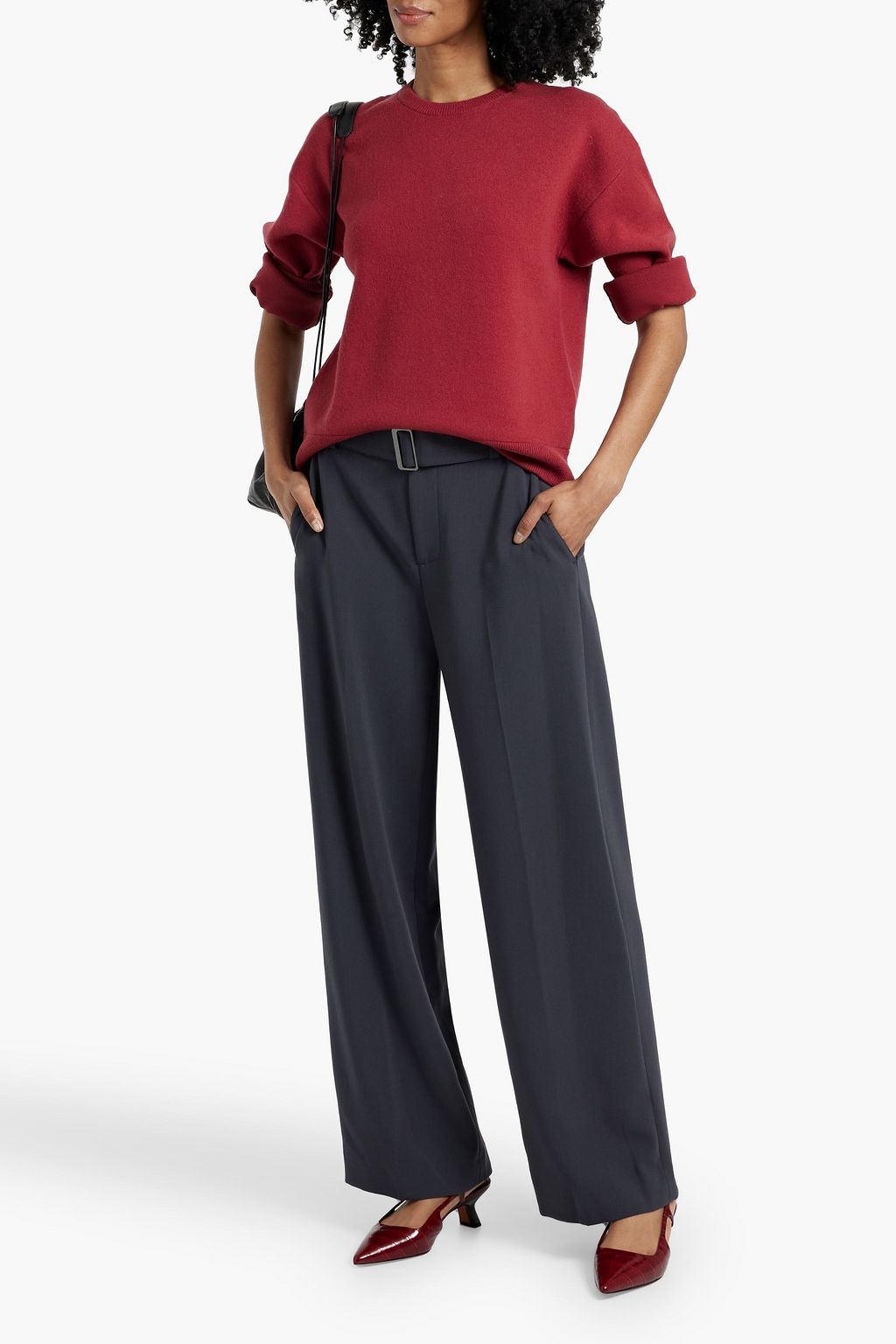 VINCE. Belted crepe wide-leg pants